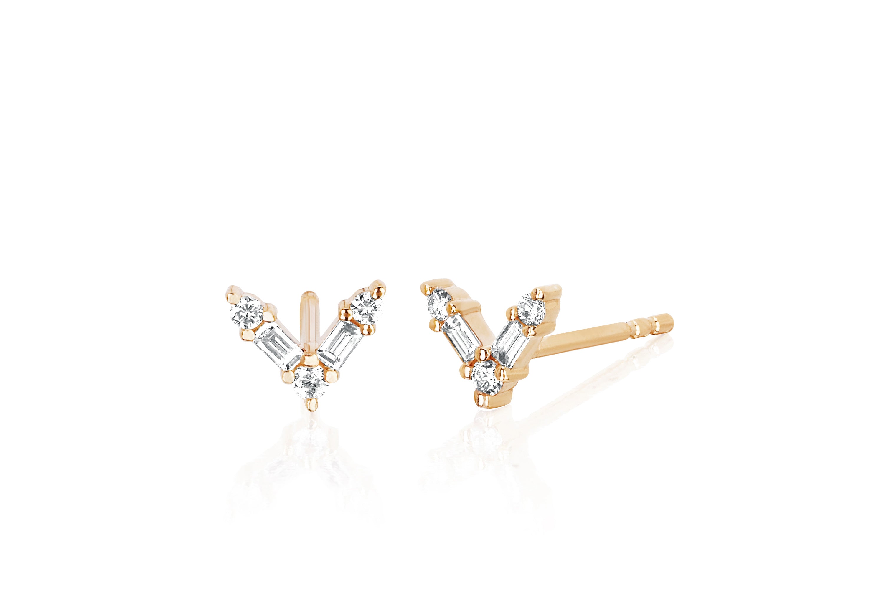 Diamond Baguette Chevron Stud Earring in 14k rose gold