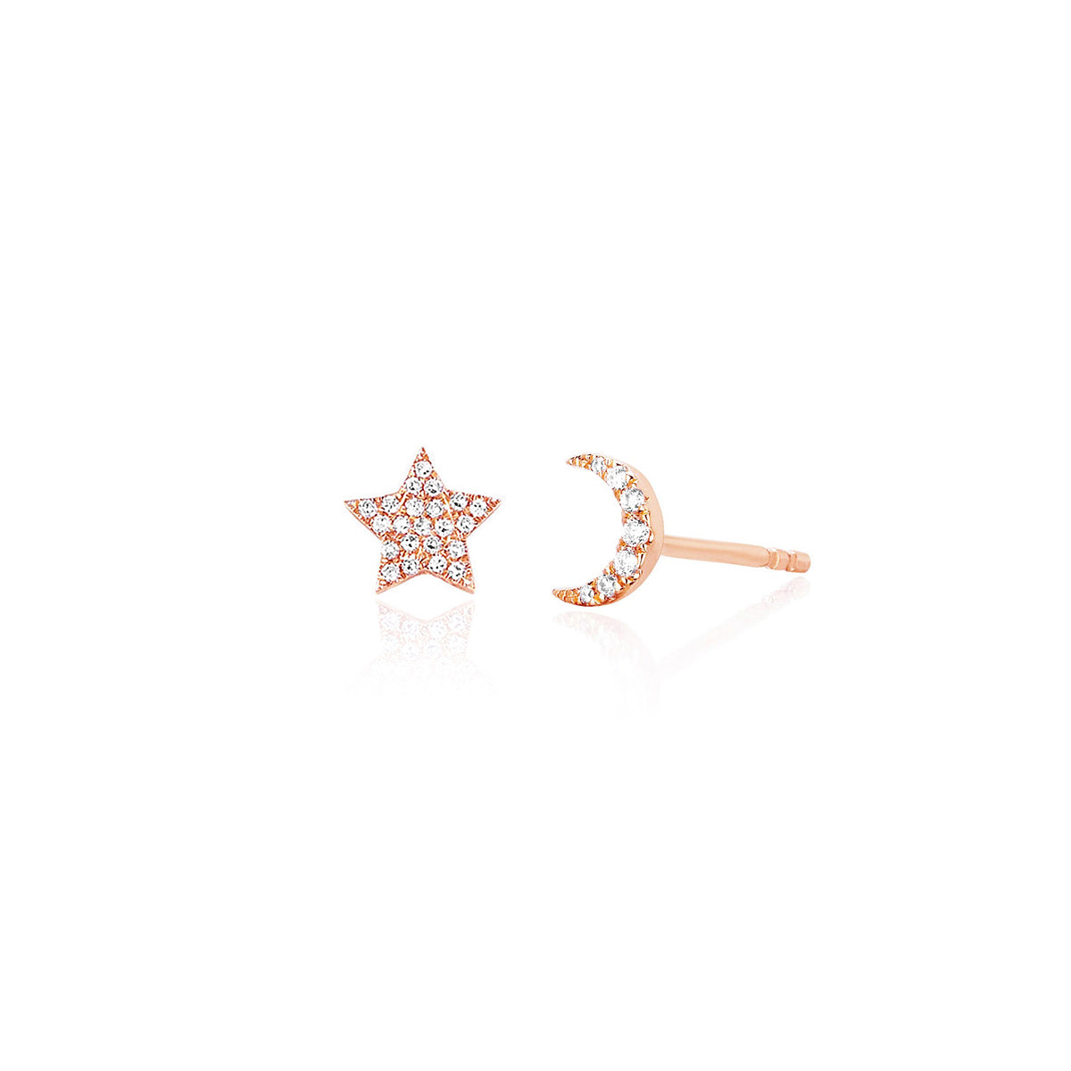 The Celestial Set in 14k rose gold featuring star stud and moon stud