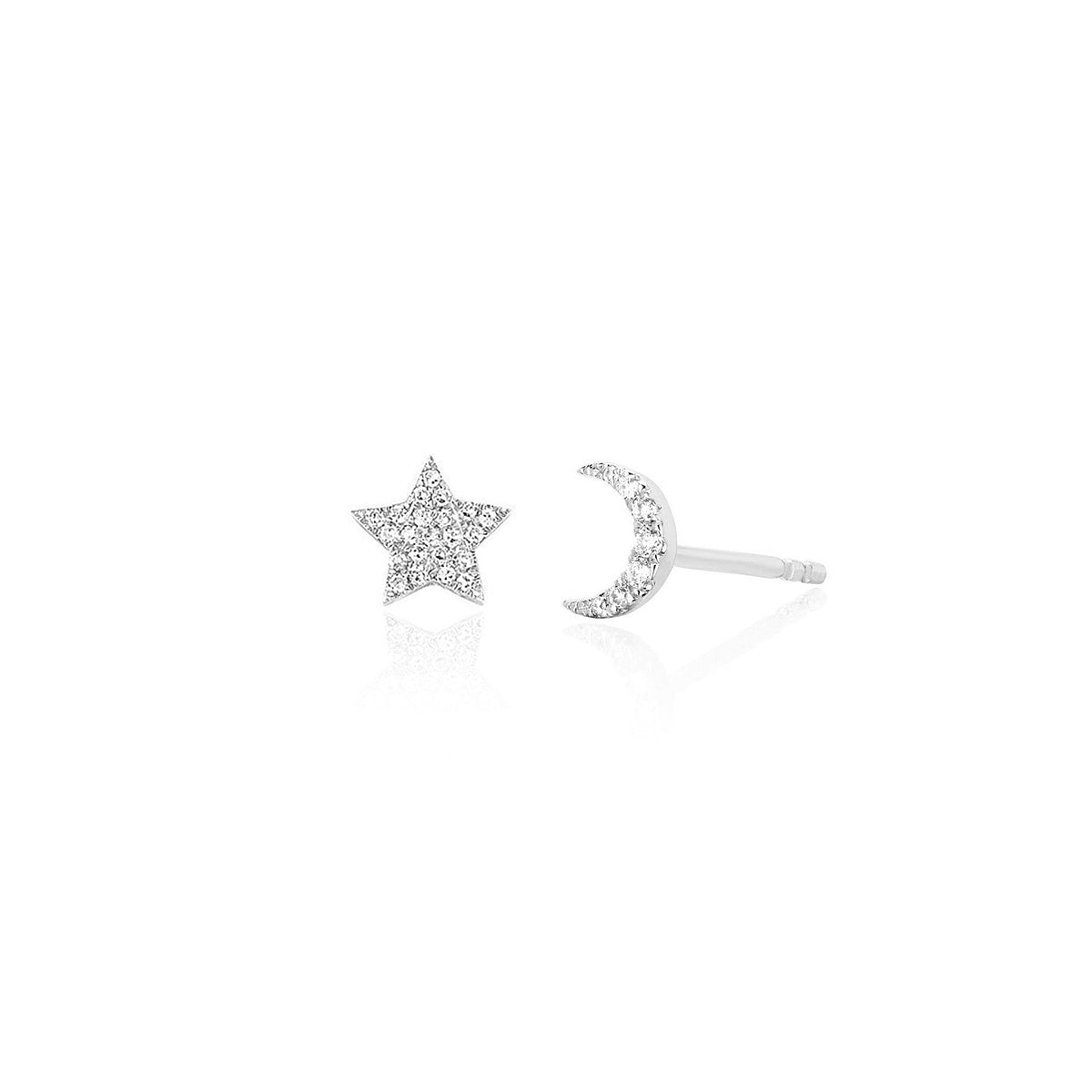 The Celestial Set in 14k white gold featuring star stud and moon stud