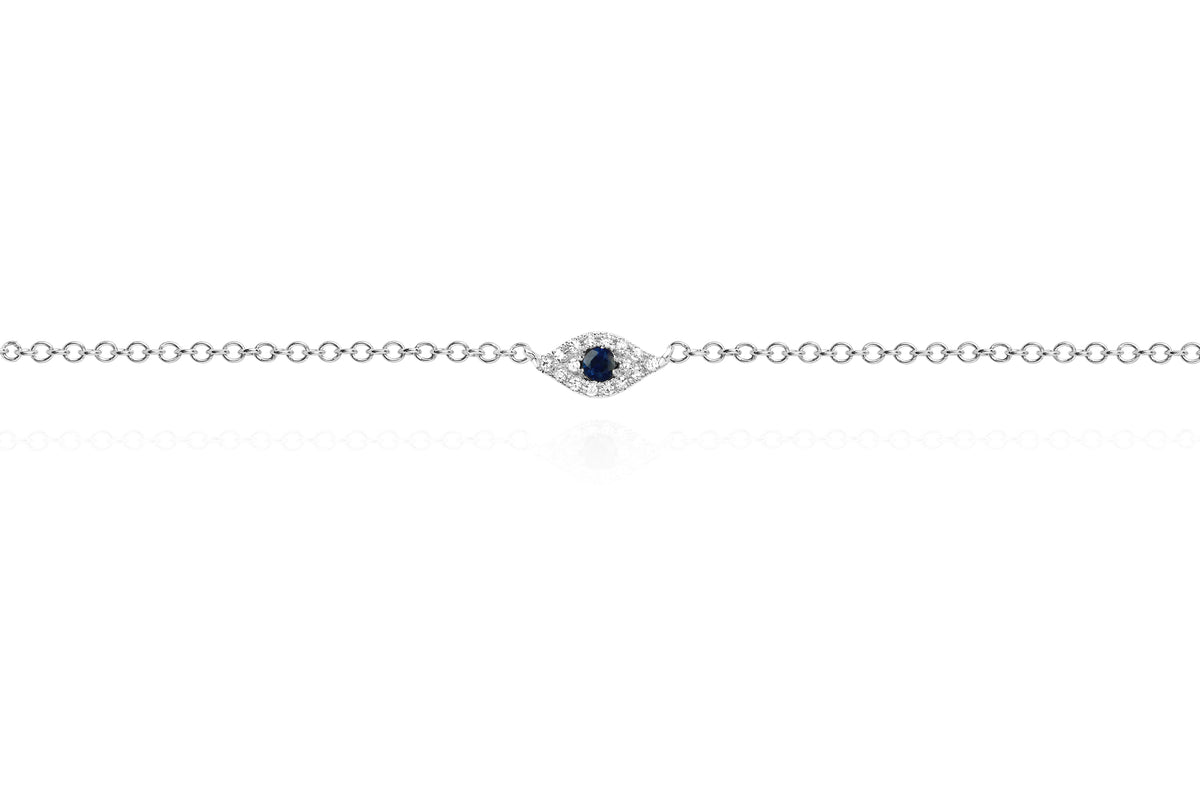 Diamond Evil Eye Anklet in 14k white gold