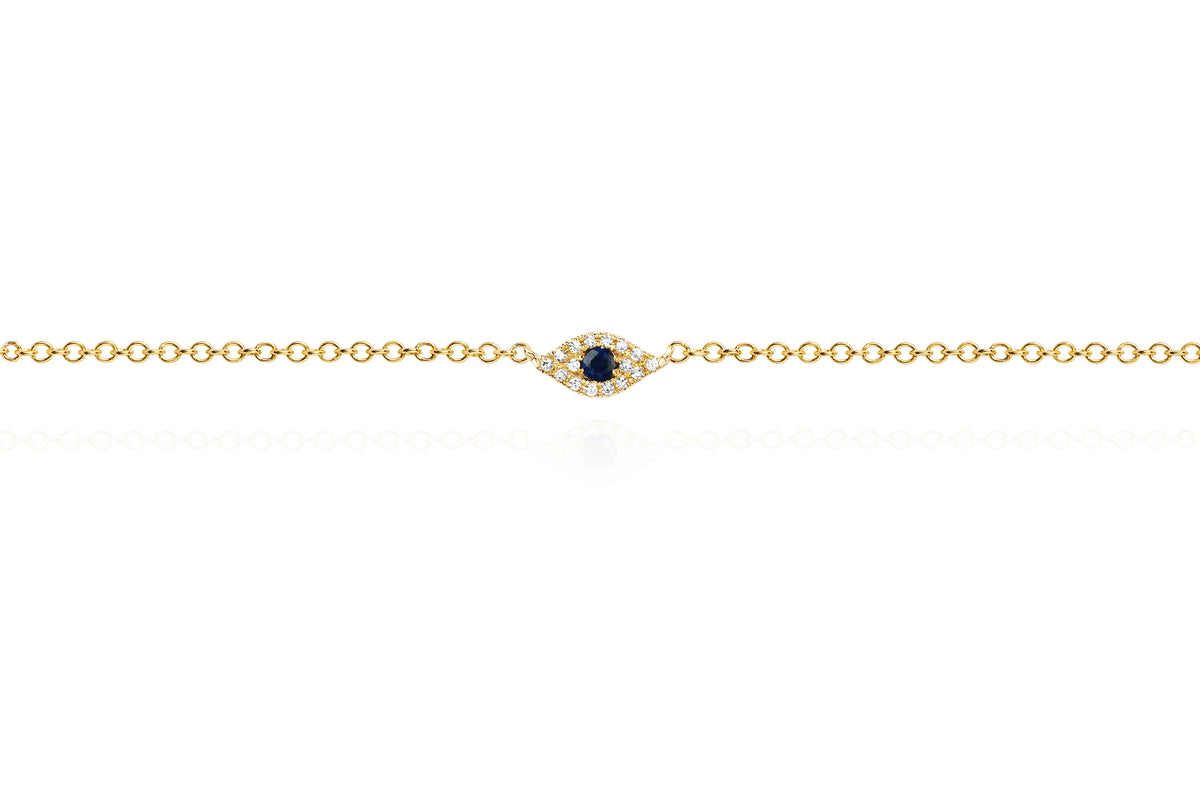 Diamond Evil Eye Anklet in 14k yellow gold