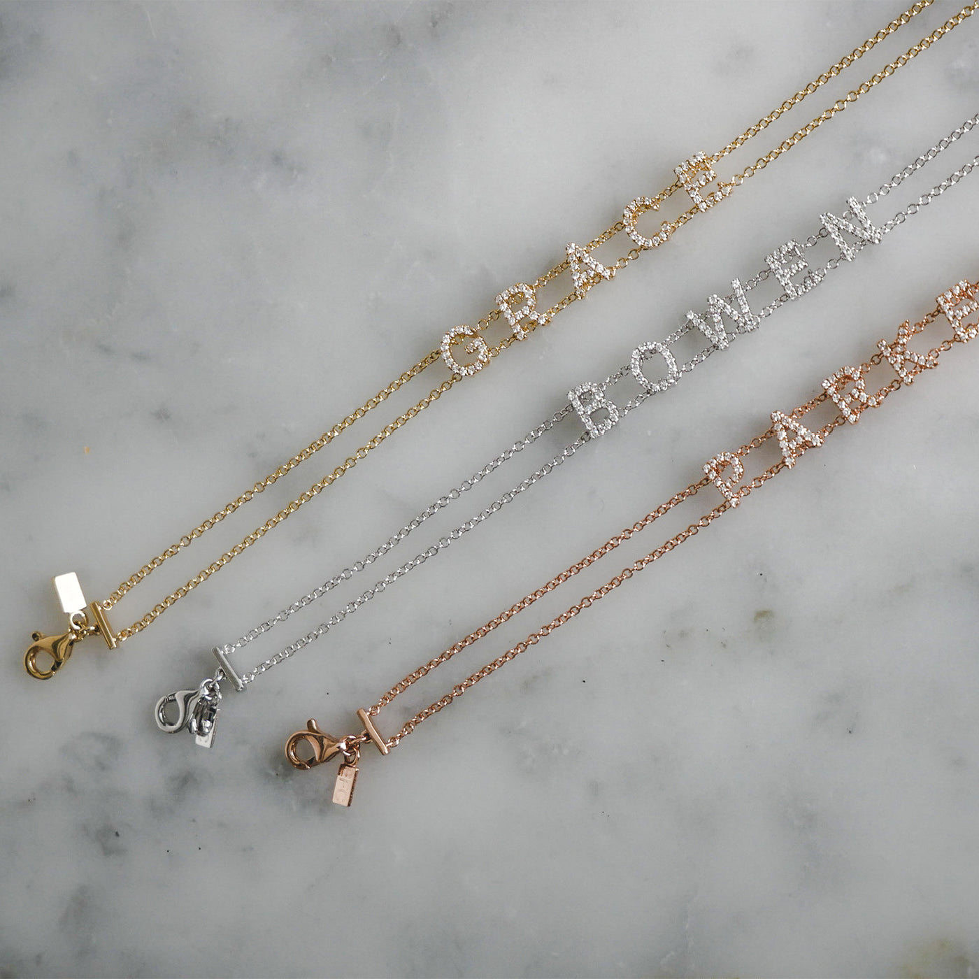 Diamond Double Chain Name Bracelet