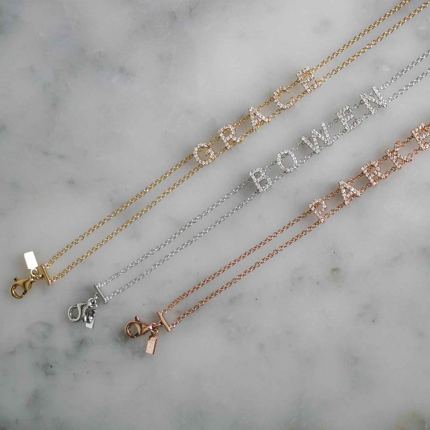 Diamond Double Chain Name Bracelet EF Collection