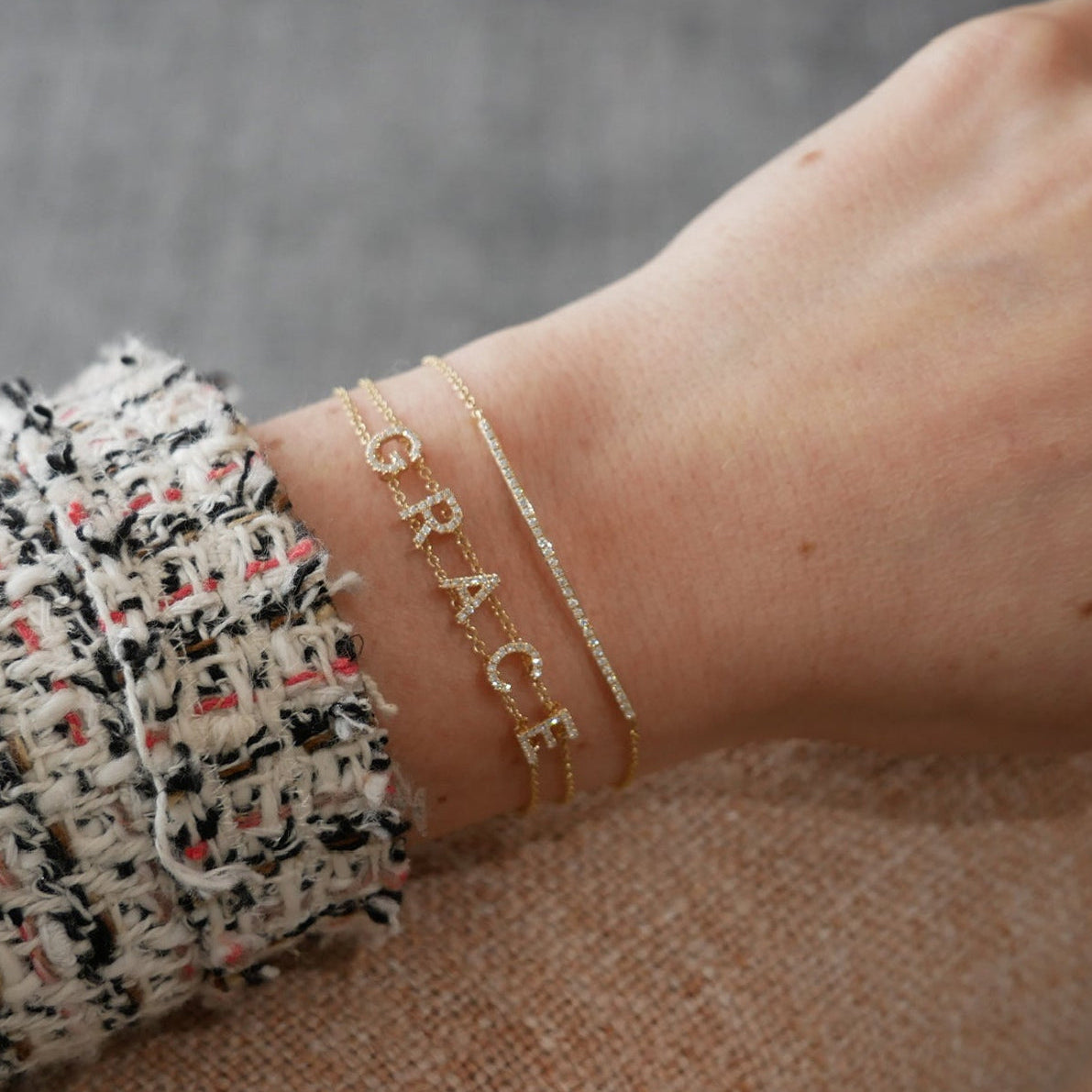 Diamond Double Chain Name Bracelet