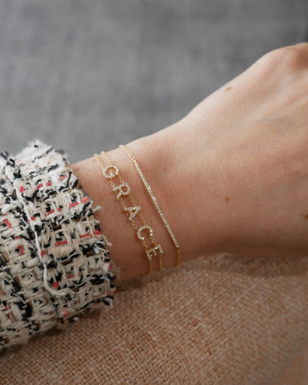 Diamond Double Chain Name Bracelet