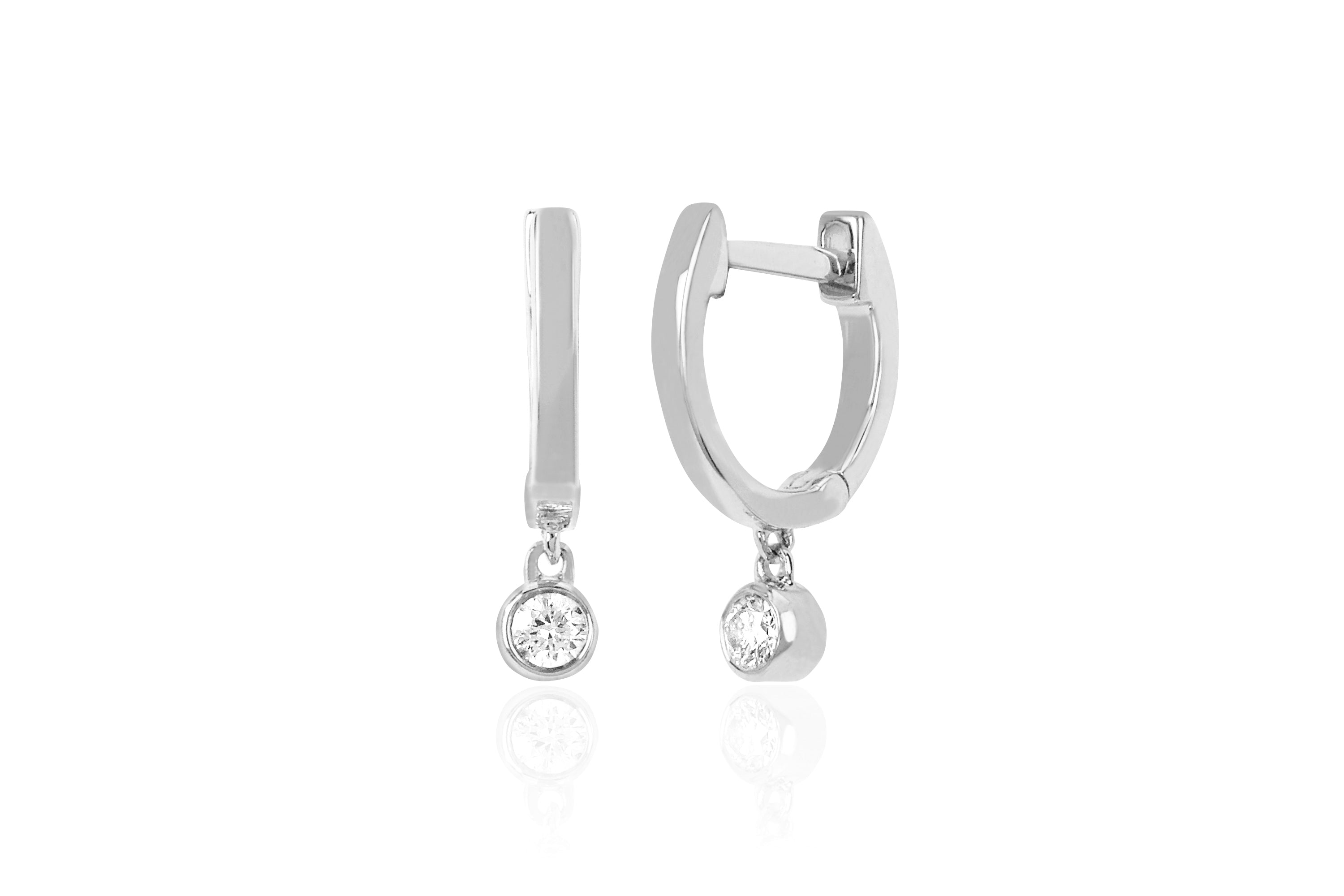 Gold Mini Huggie Earring With Diamond Bezel Drop Earring