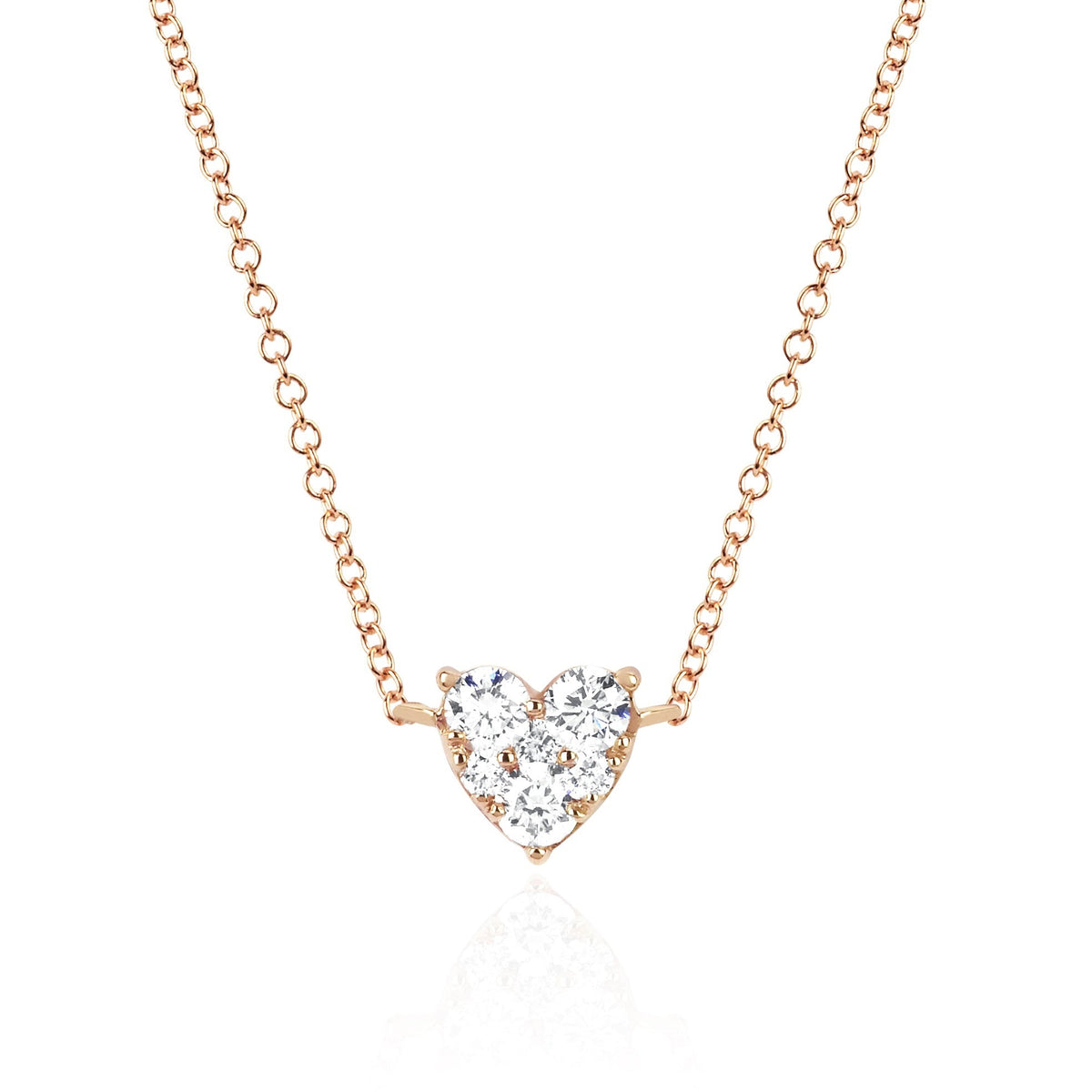 Full Cut Diamond Heart Choker Necklace in 14k Rose Gold