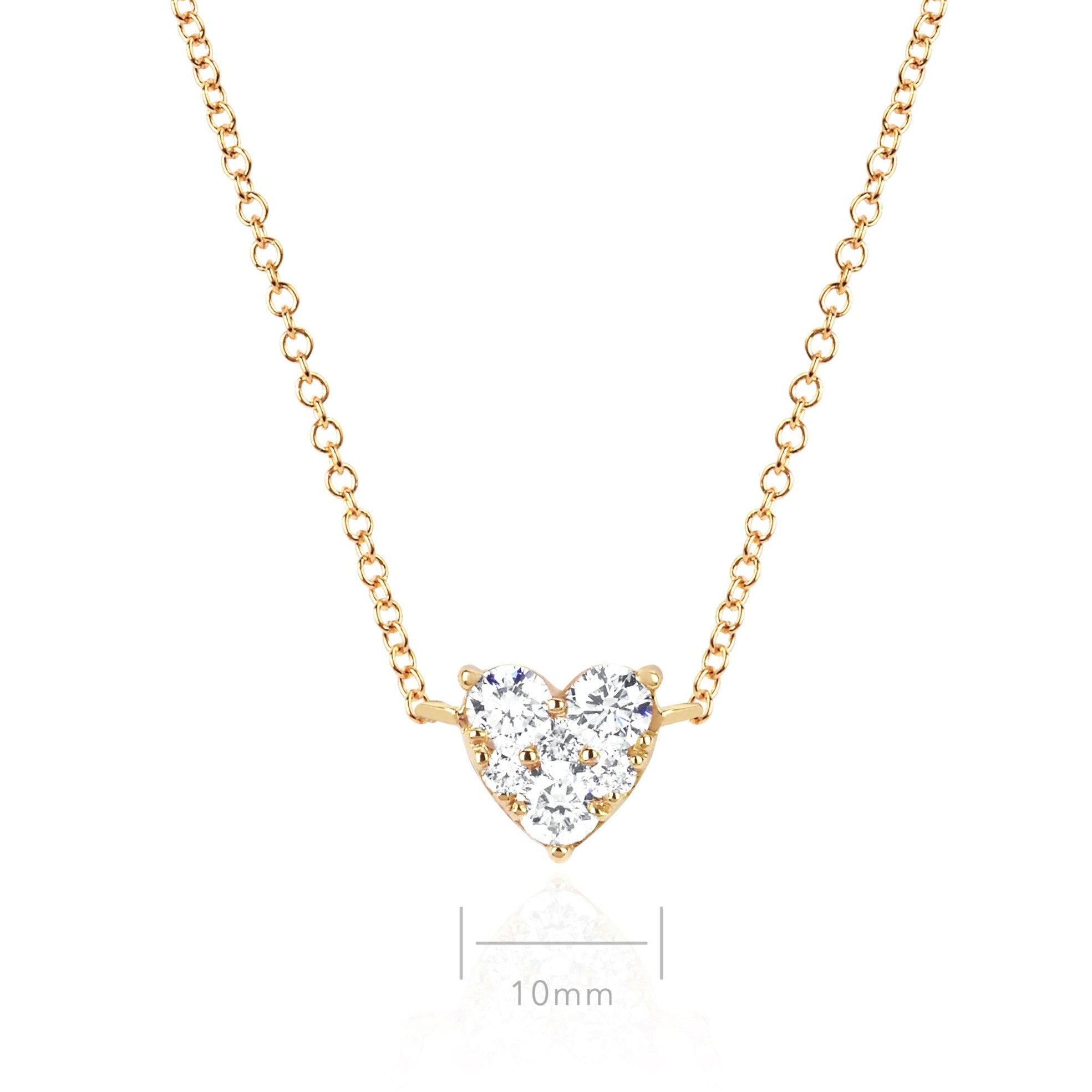 Full Cut Diamond Heart Choker Necklace in 14k Yellow Gold with Size Reference of 10mm pendant