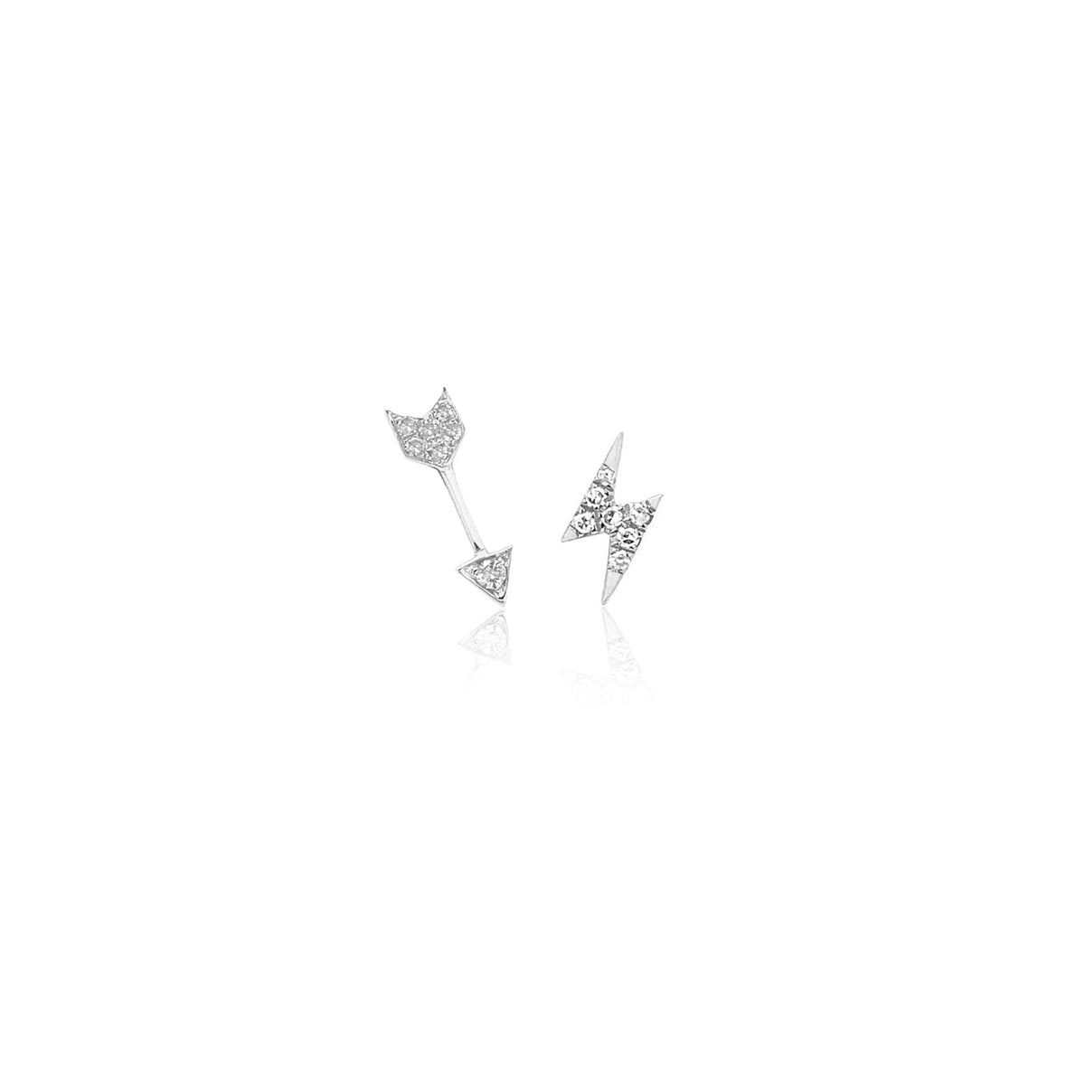 The Storm Set in 14k white gold with 1 lightening bolt earring and 1 arrow earring