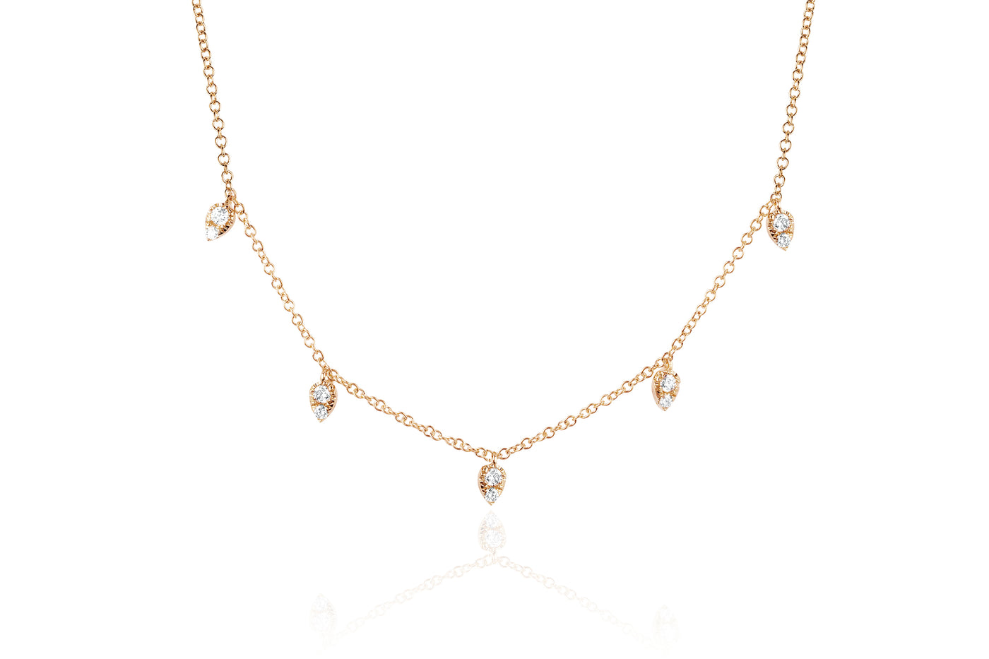 Diamond 5 Teardrop Choker Necklace in 14k rose gold
