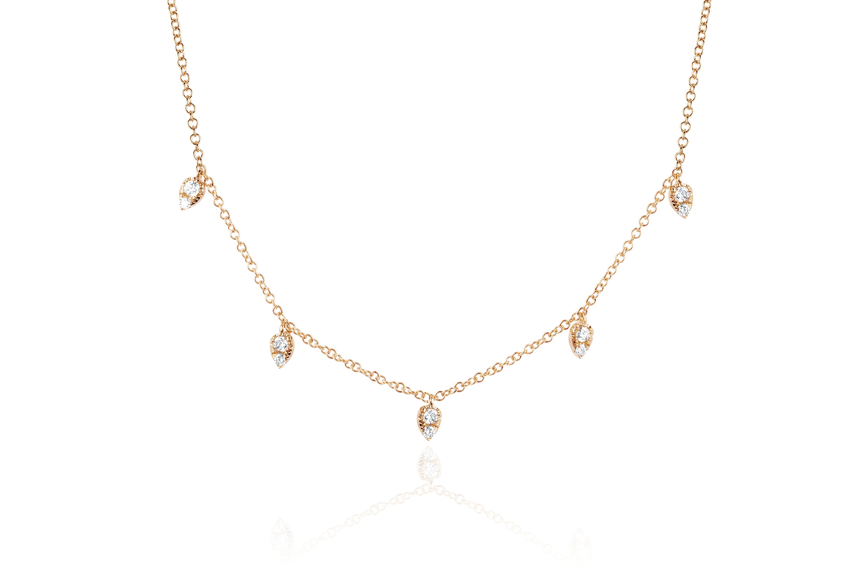 Diamond 5 Teardrop Choker Necklace in 14k rose gold