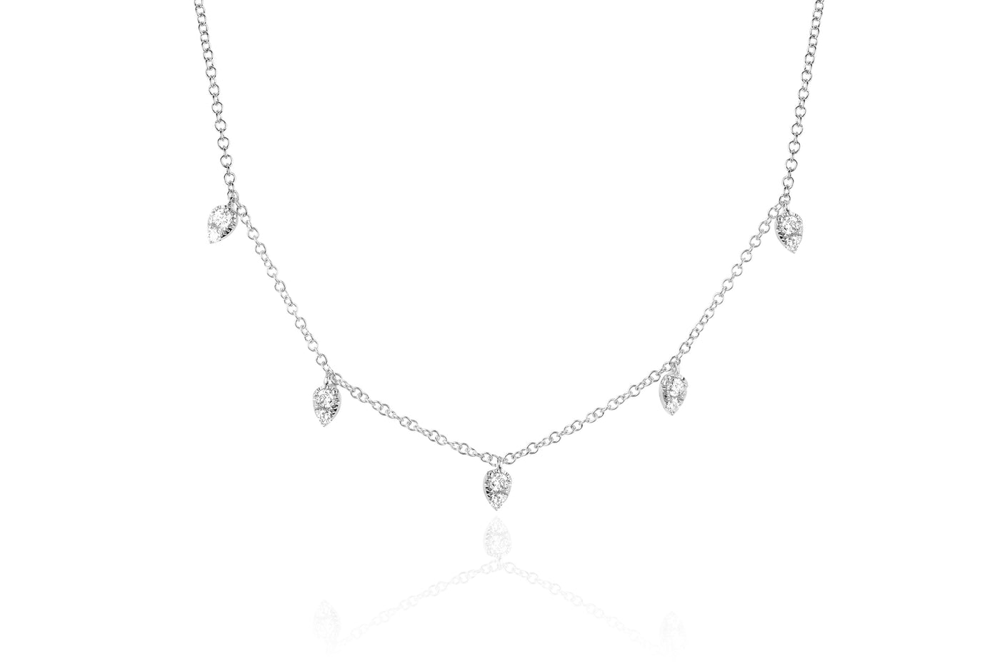 Diamond 5 Teardrop Choker Necklace in 14k white gold