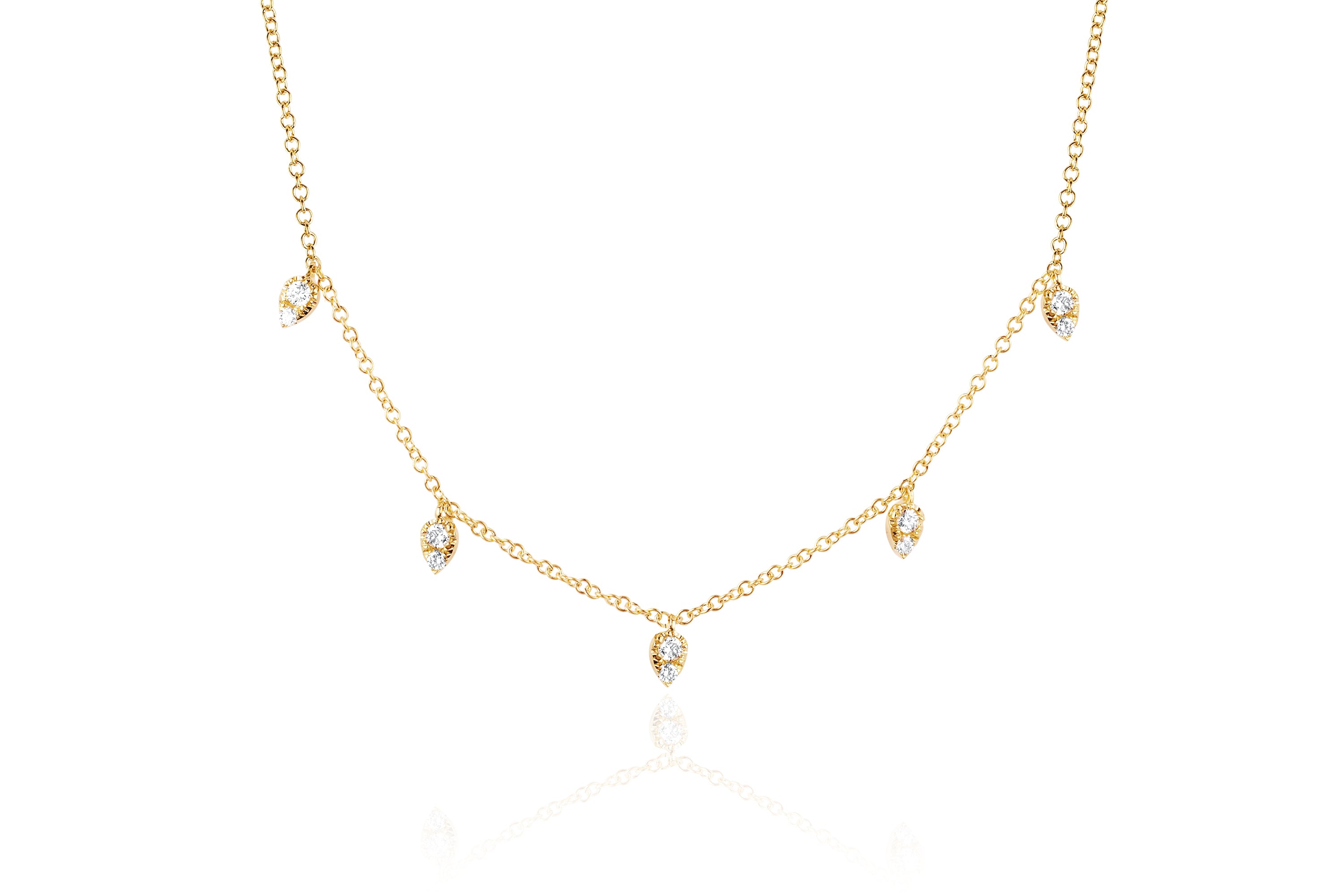 Diamond 5 Teardrop Choker Necklace in 14k yellow gold
