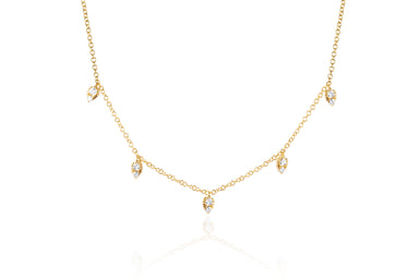 Diamond 5 Teardrop Choker Necklace in 14k yellow gold