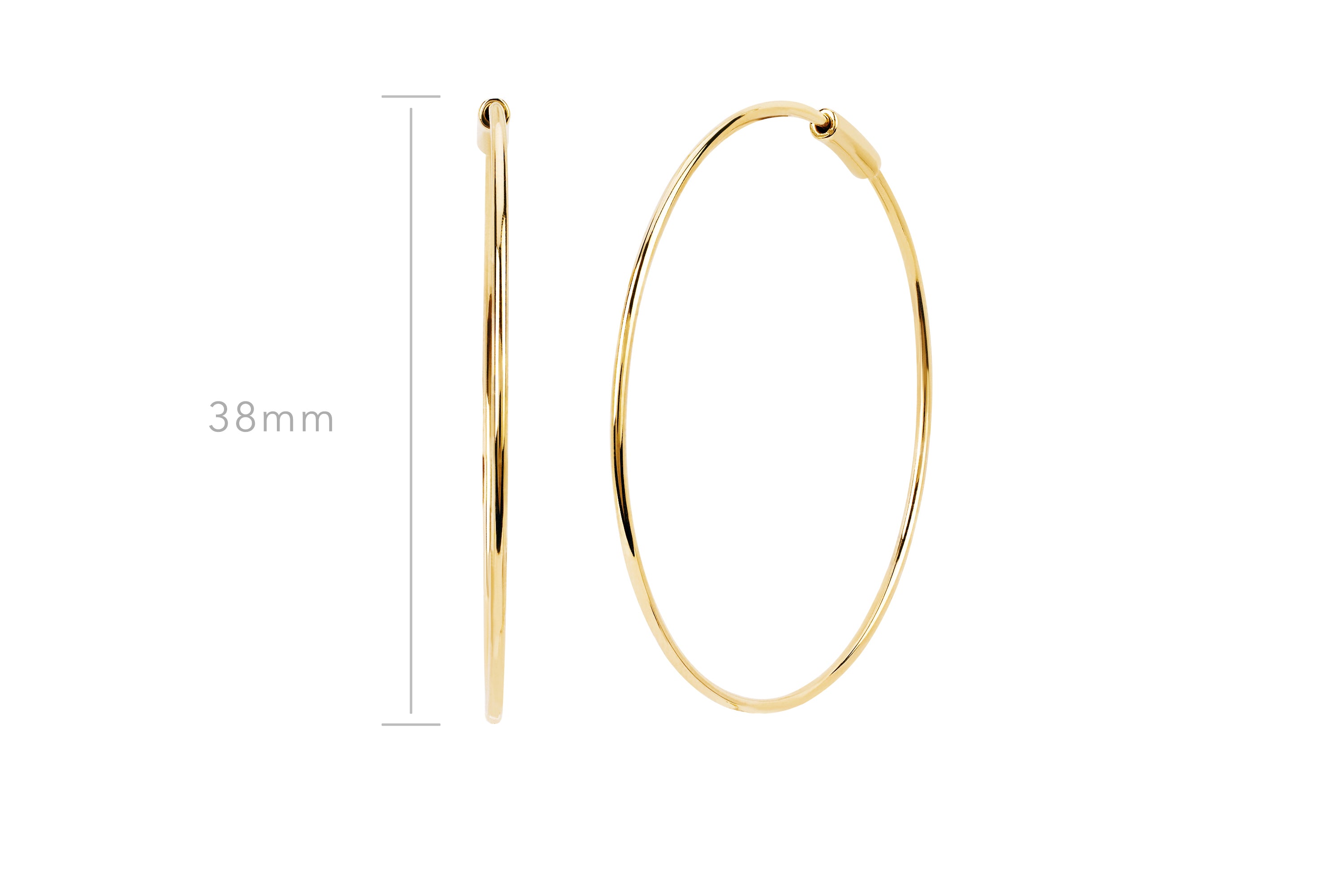 Essential Gold Hoop Earrings in 14k yellow gold with size measurement