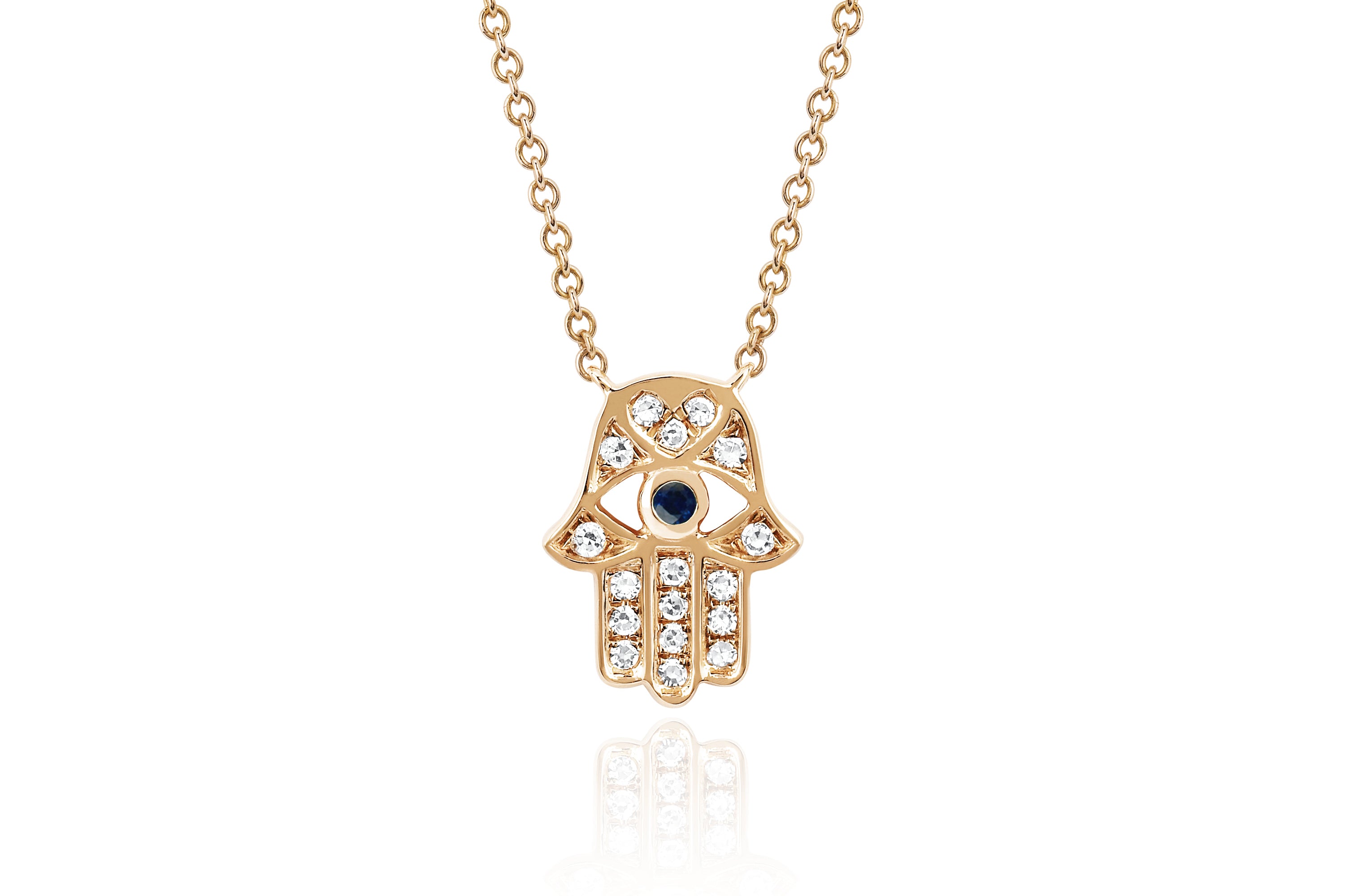 Diamond Hamsa with Blue Sapphire Eye Necklace