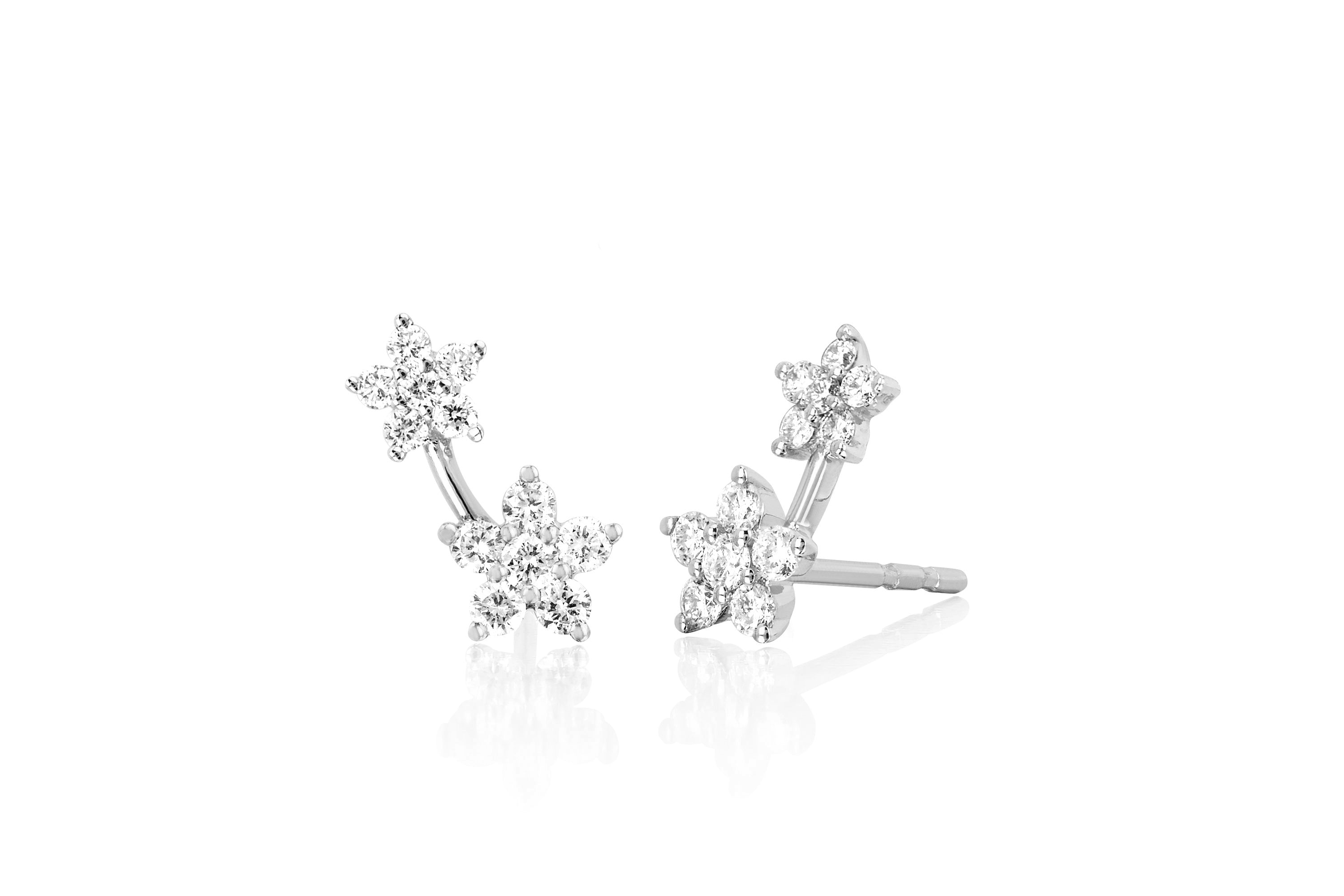 Diamond Double Flower Stud Earring