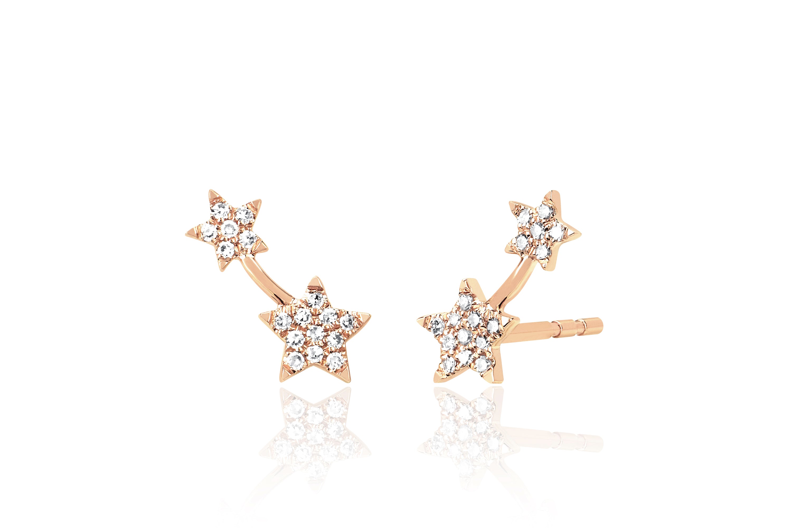 Diamond Double Star Stud Earring in 14k rose gold