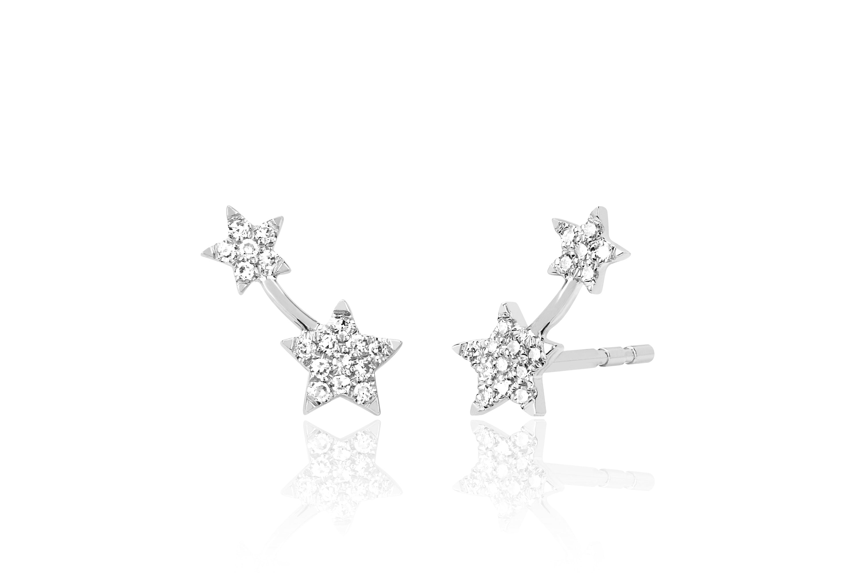 Diamond Double Star Stud Earring in 14k white gold