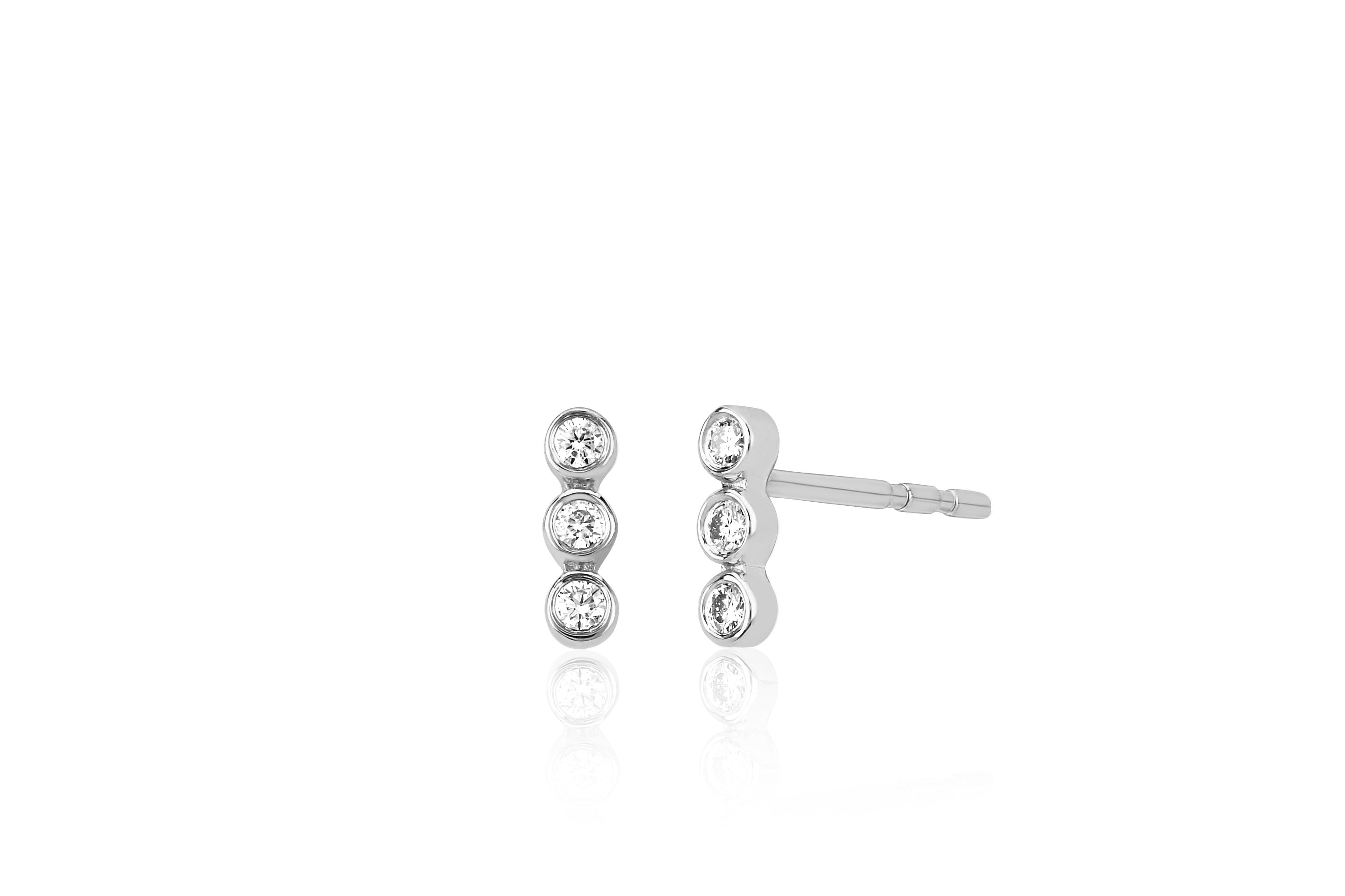Diamond Triple Bezel Stud Earring in 14k white gold