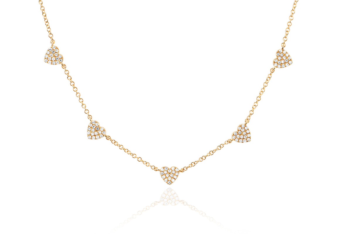 5 Mini Diamond Heart Necklace in 14k Yellow Gold