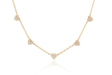 5 Mini Diamond Heart Necklace in 14k Yellow Gold
