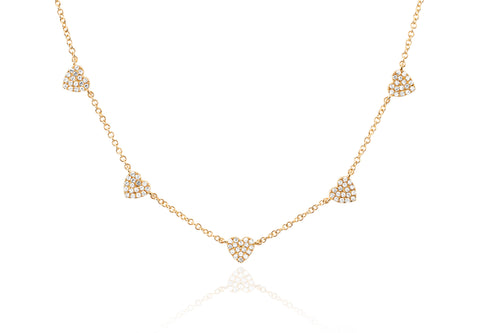 5 Mini Diamond Heart Necklace in 14k Yellow Gold
