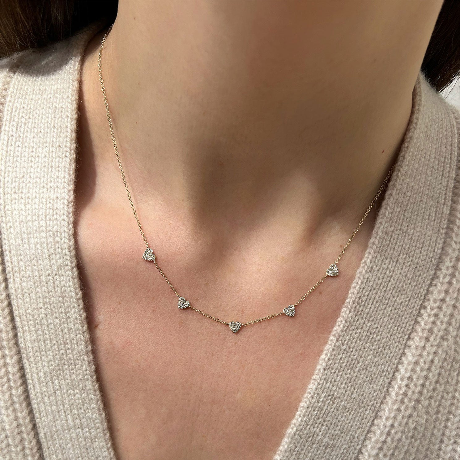 5 Diamond Mini Heart Necklace