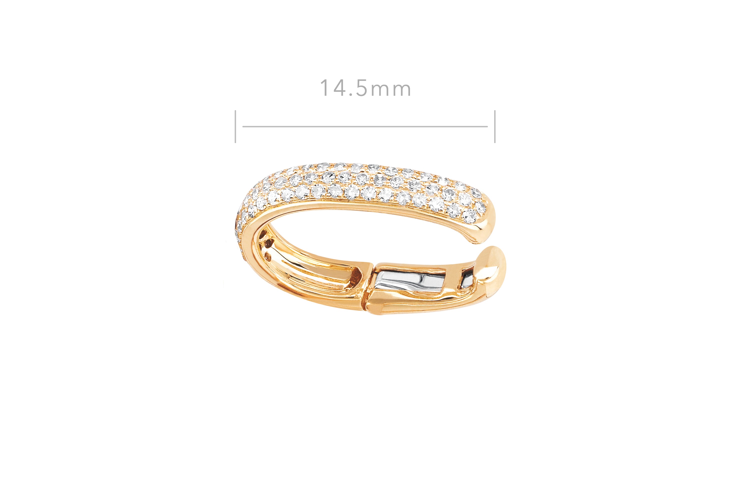 Triple Diamond Ear Cuff in 14k yellow gold with size measurement of 14.5 mm