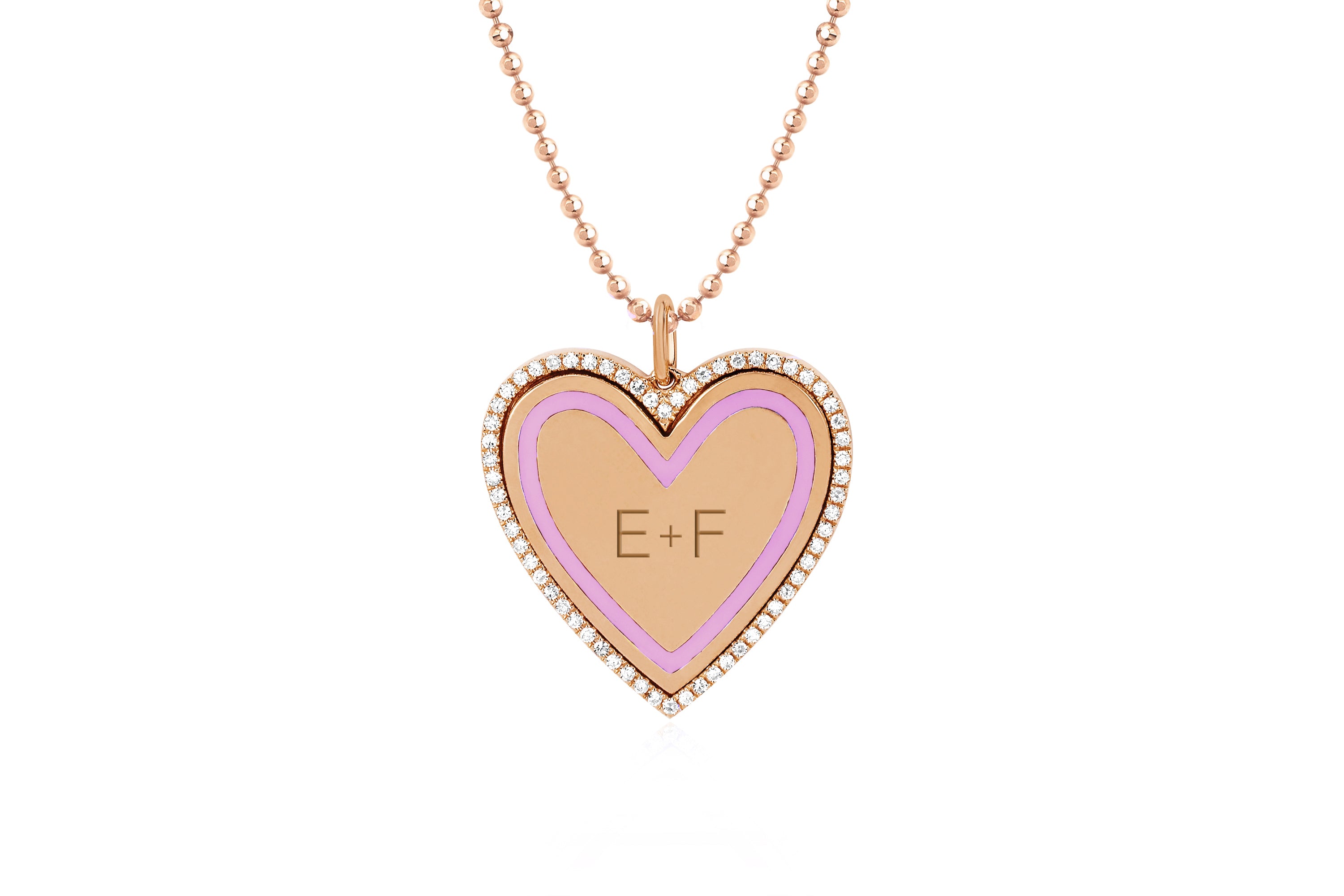 Diamond & Light Pink Enamel Heart Necklace