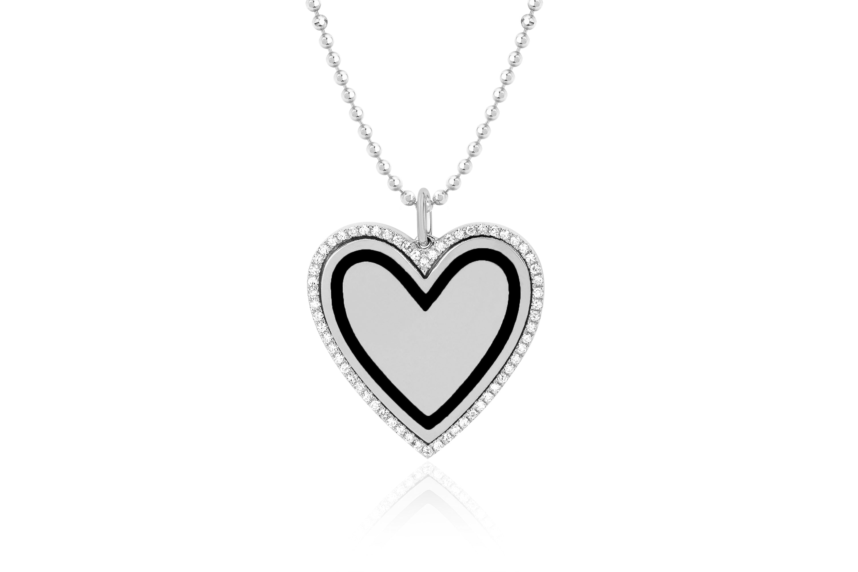 Diamond & Black Enamel Heart Necklace
