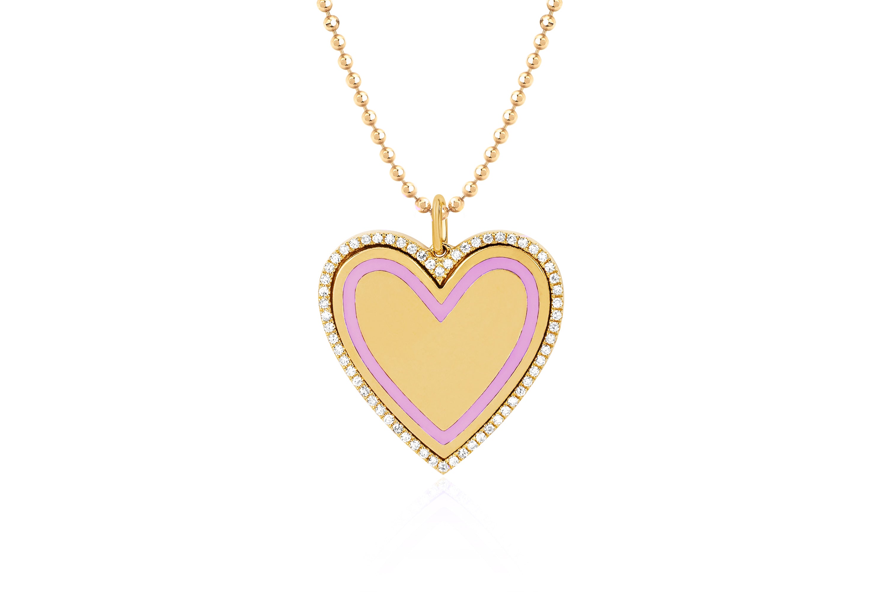 Diamond & Light Pink Enamel Heart Necklace
