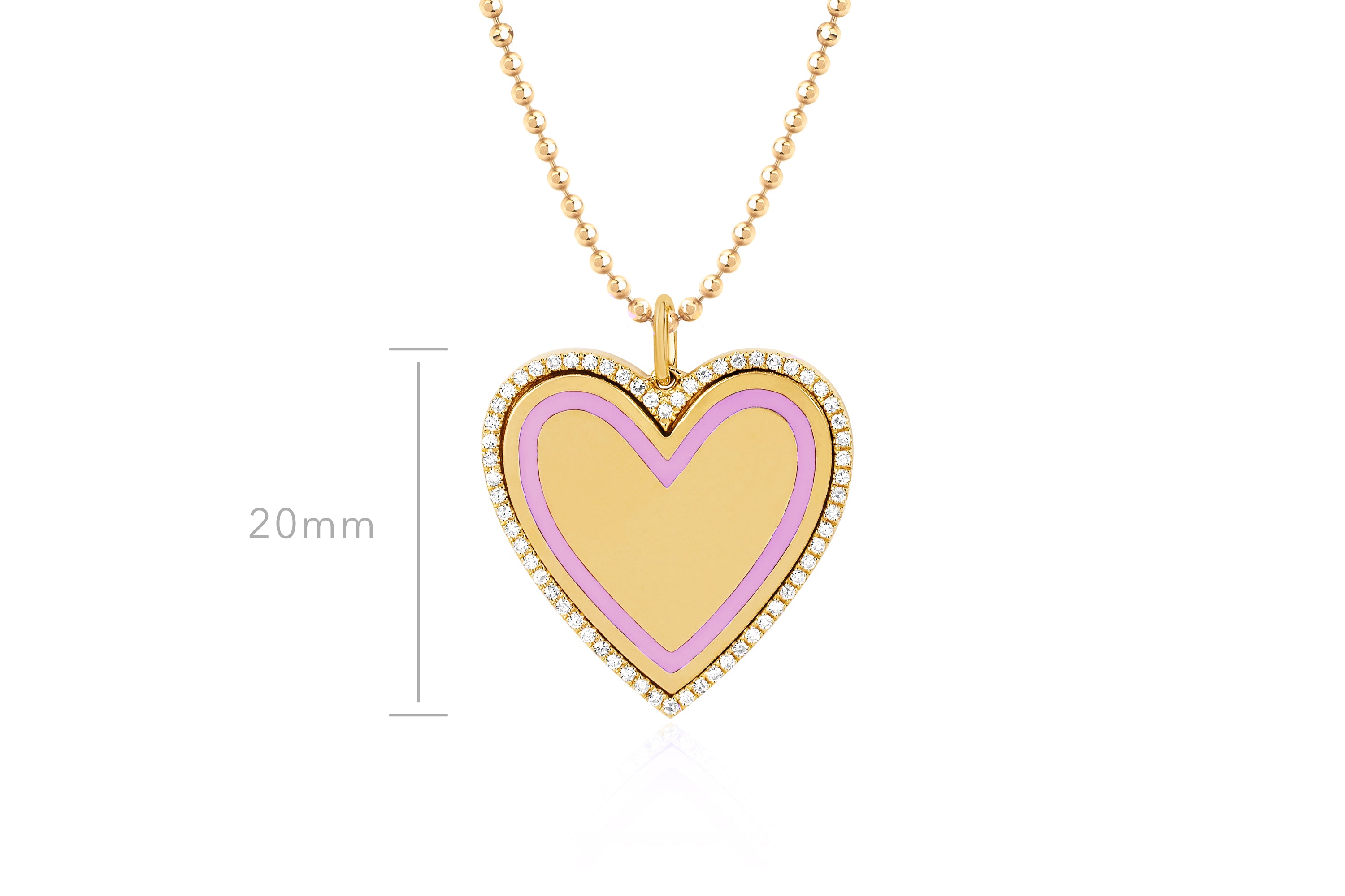 Diamond & Light Pink Enamel Heart Necklace