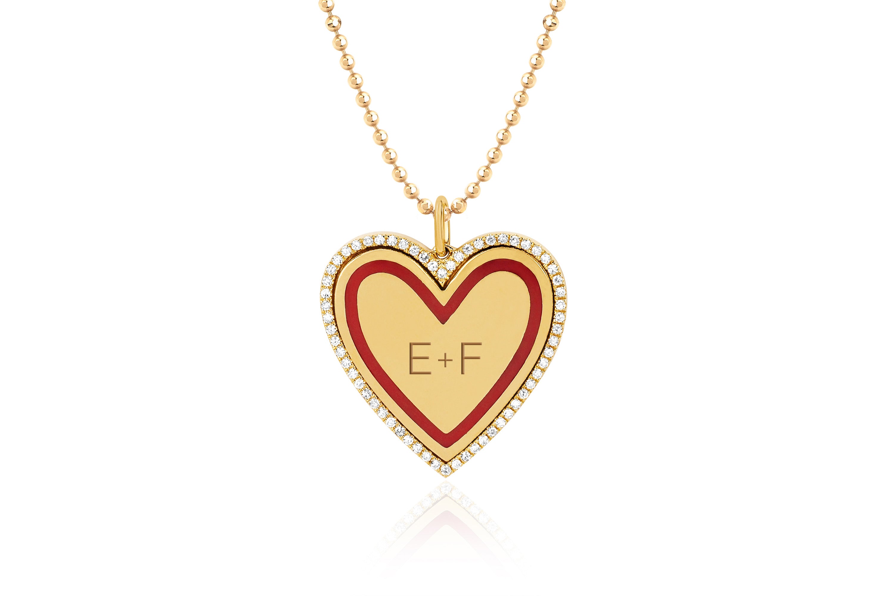 Diamond & Red Enamel Heart Necklace