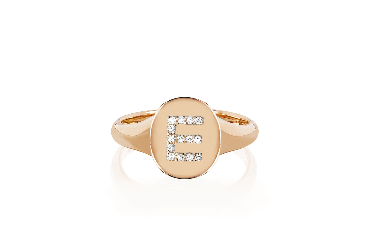 Gold & Diamond Initial Signet Ring