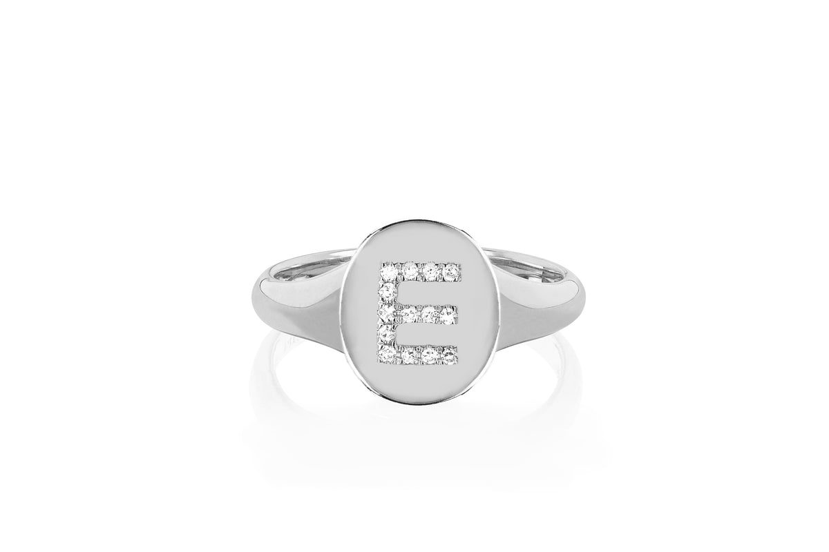 Gold & Diamond Initial Signet Ring