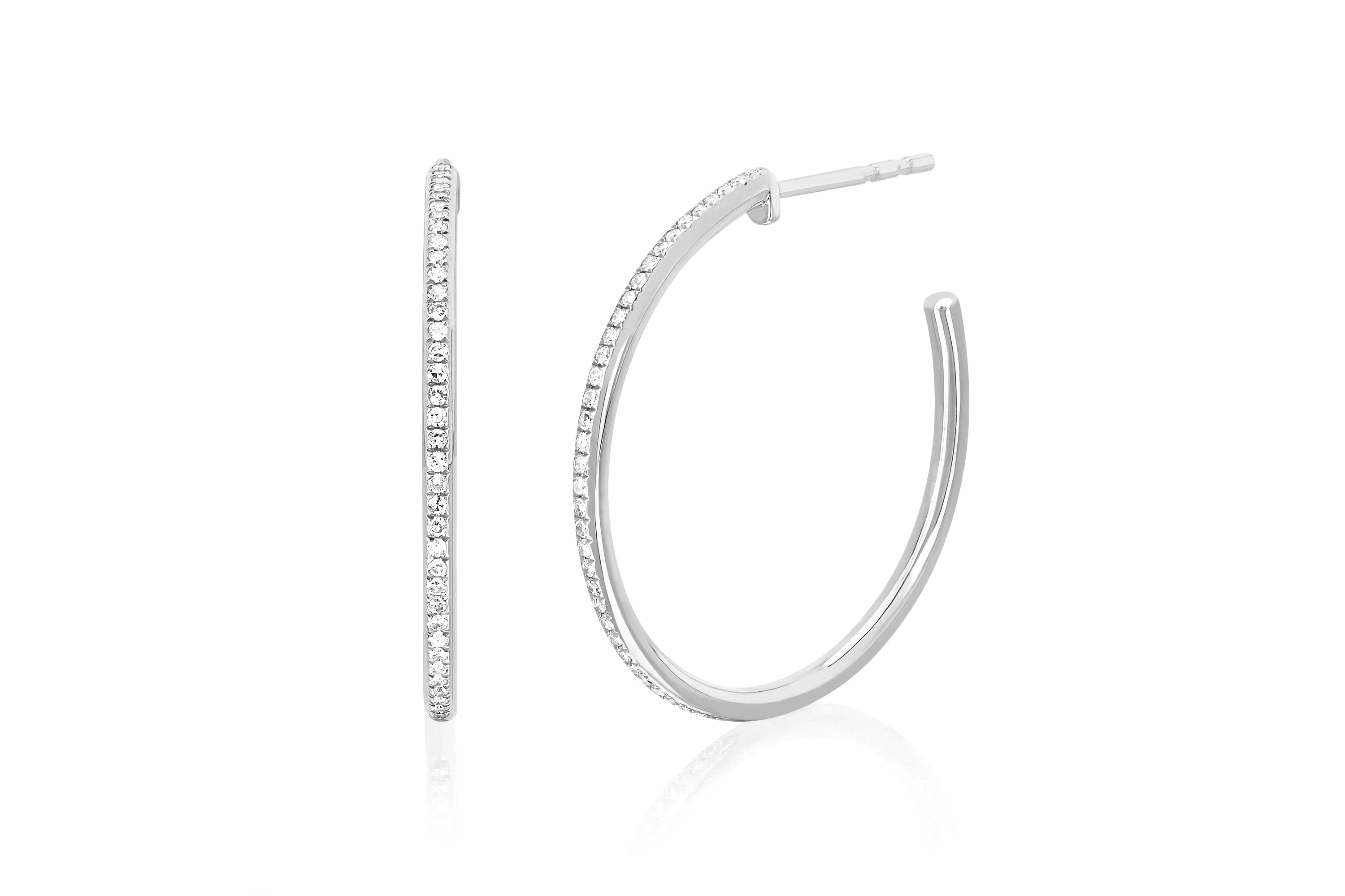 Half Diamond Essential Hoop Earring in 14k white gold