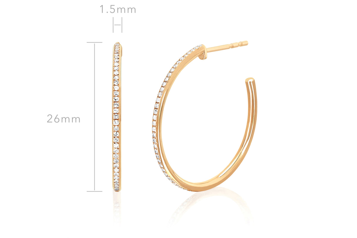 Half Diamond Essential Hoop Earring in 14k yellow gold with size measurement