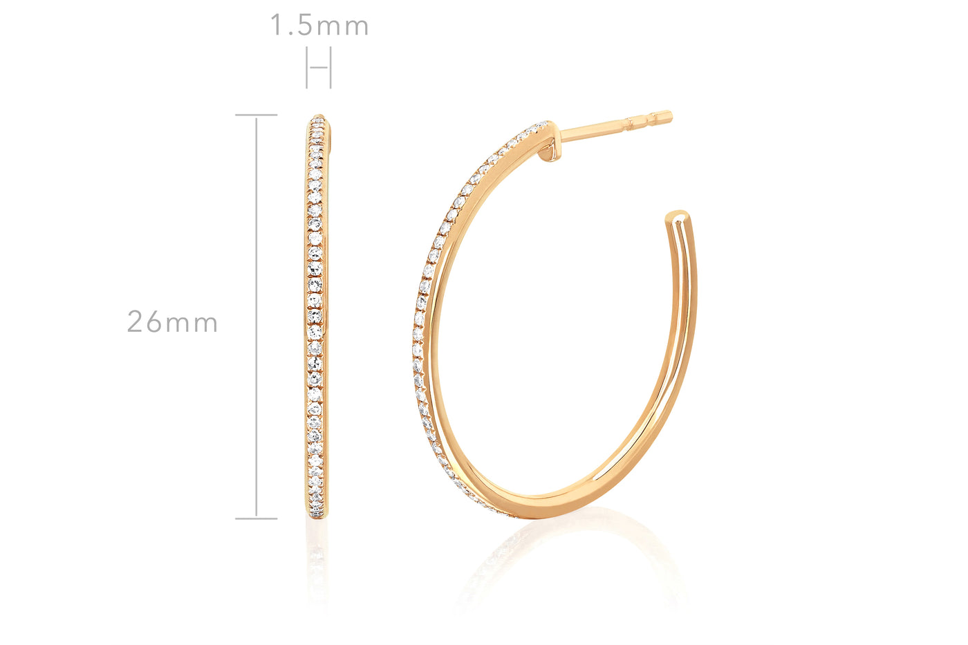Half Diamond Essential Hoop Earring in 14k yellow gold with size measurement