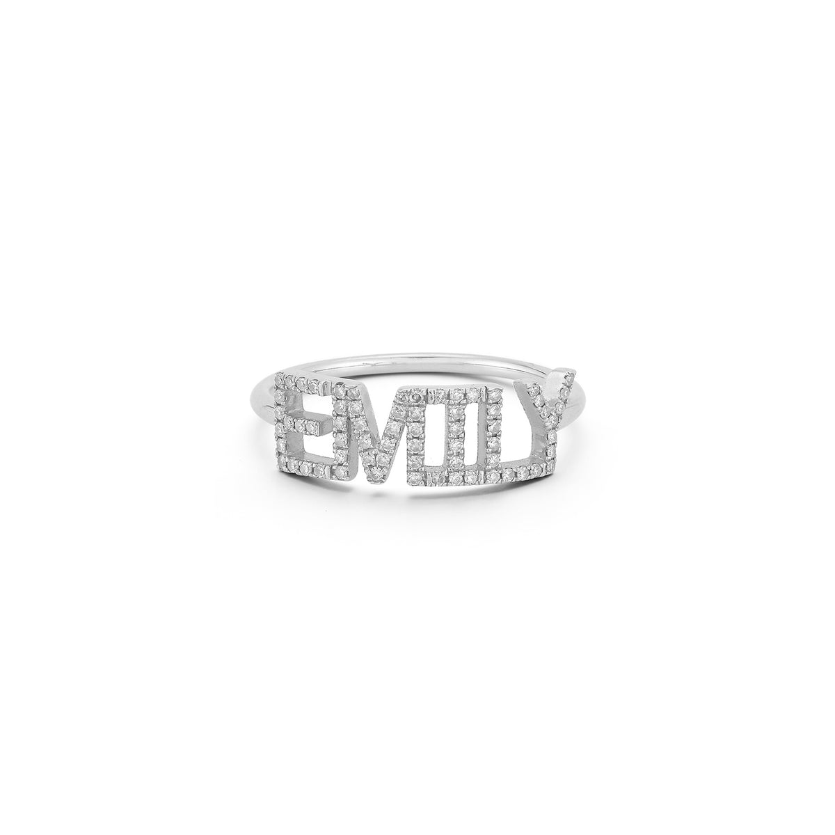 Diamond Custom Name Ring in white gold