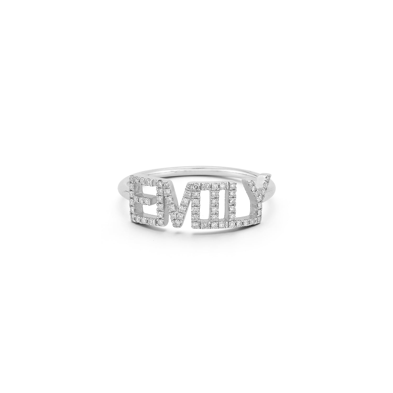 Diamond Custom Name Ring in white gold