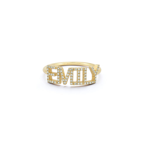 Diamond Custom Name Ring in yellow gold