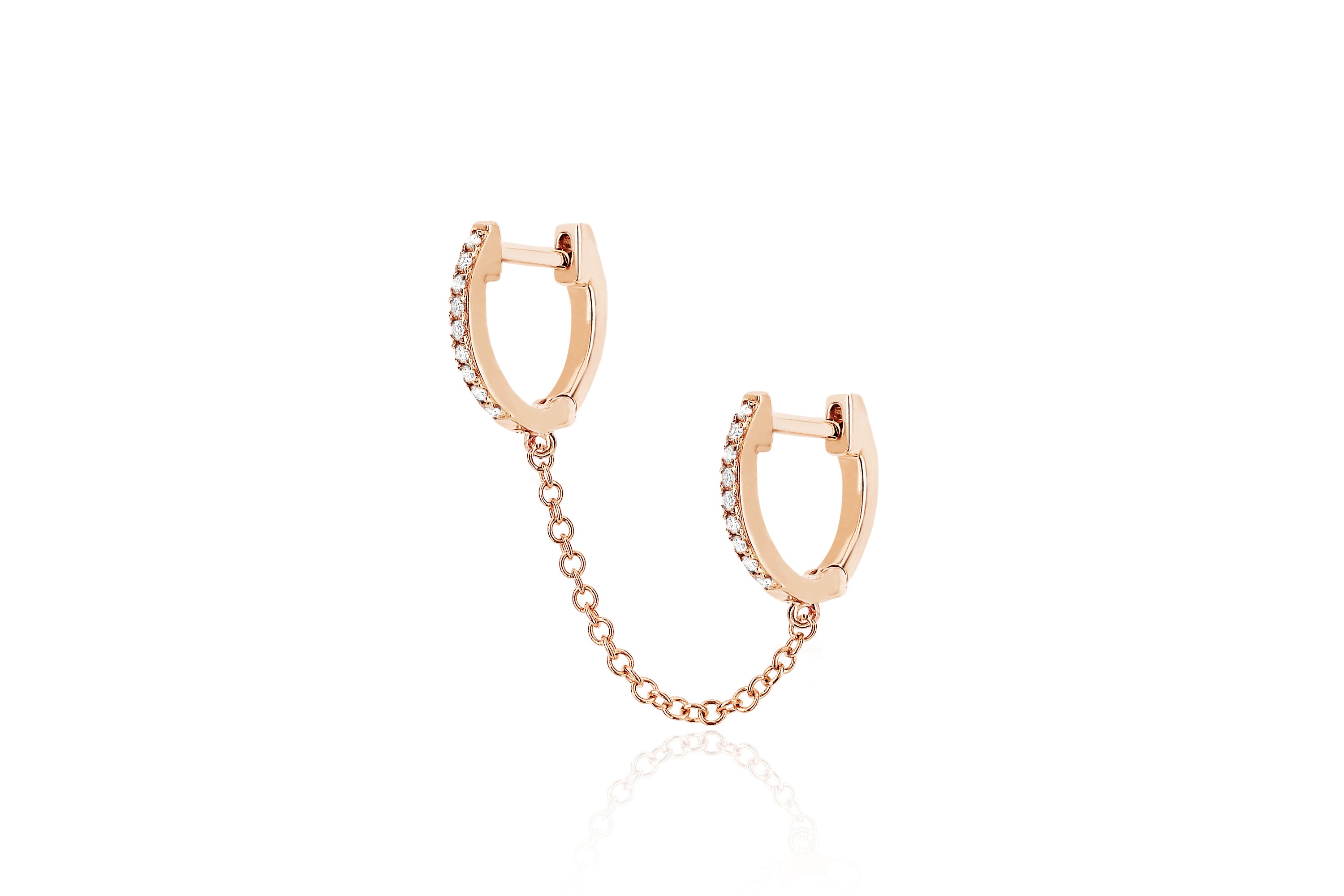 Diamond Double Huggie Chain Earring in 14k Rose Gold