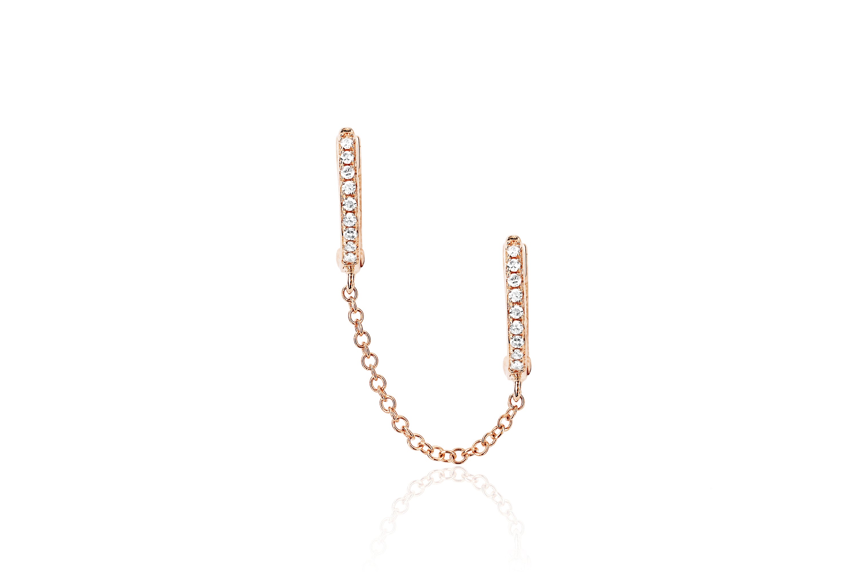 Diamond Double Huggie Chain Earring in 14k Rose Gold with Additional View of Earring