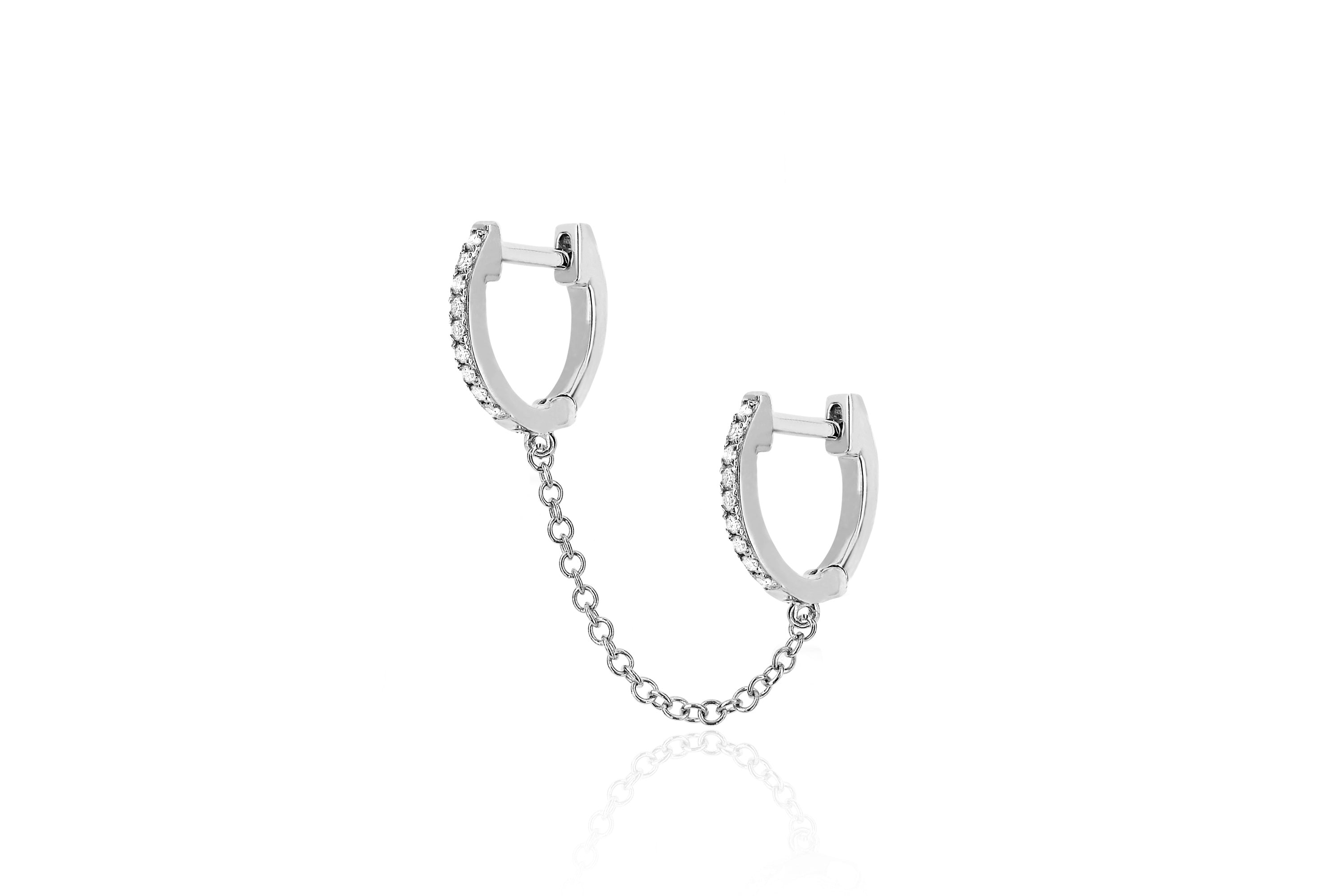 Diamond Double Huggie Chain Earring in 14k White Gold