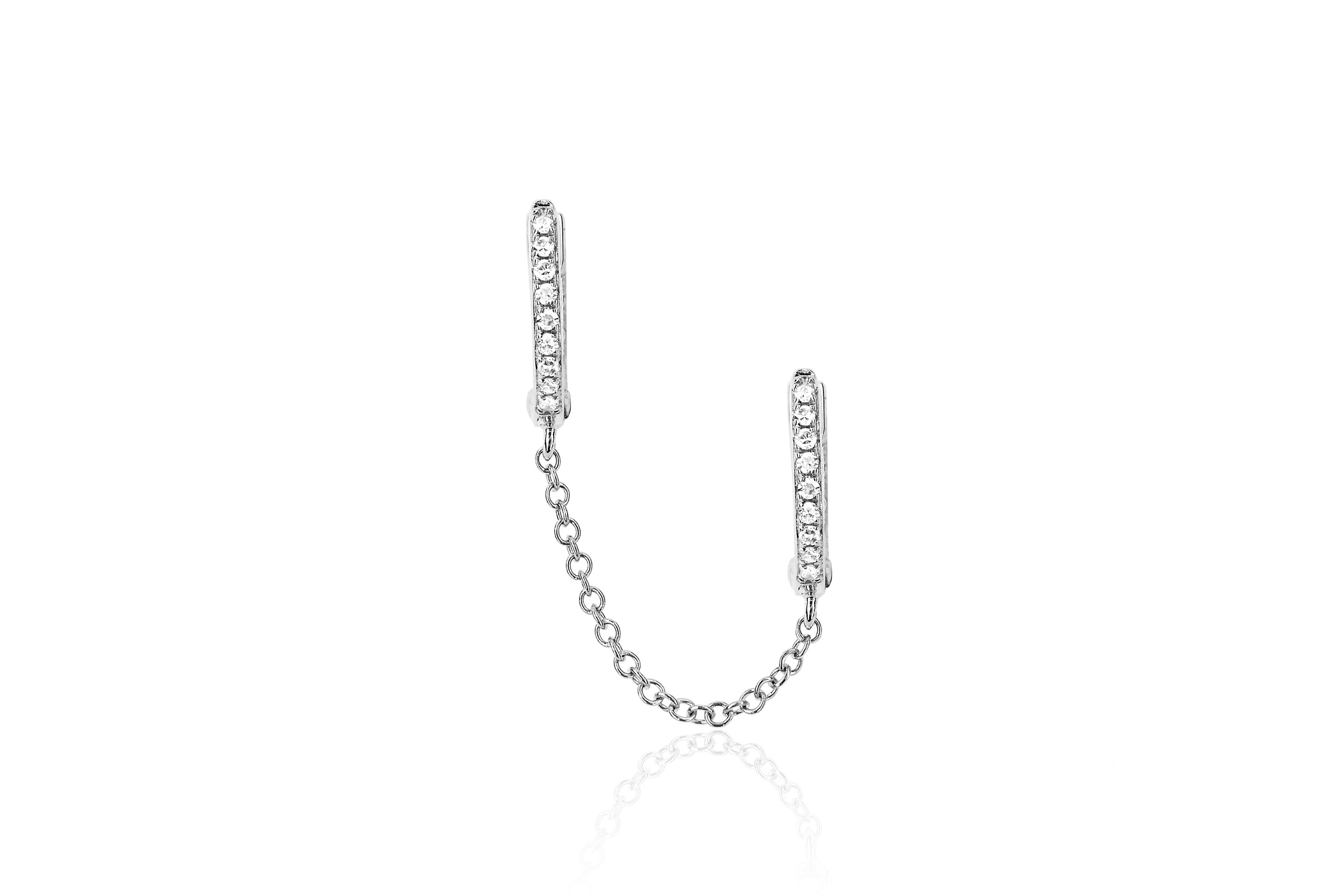 Diamond Double Huggie Chain Earring in 14k White Gold with Additional View of Earring