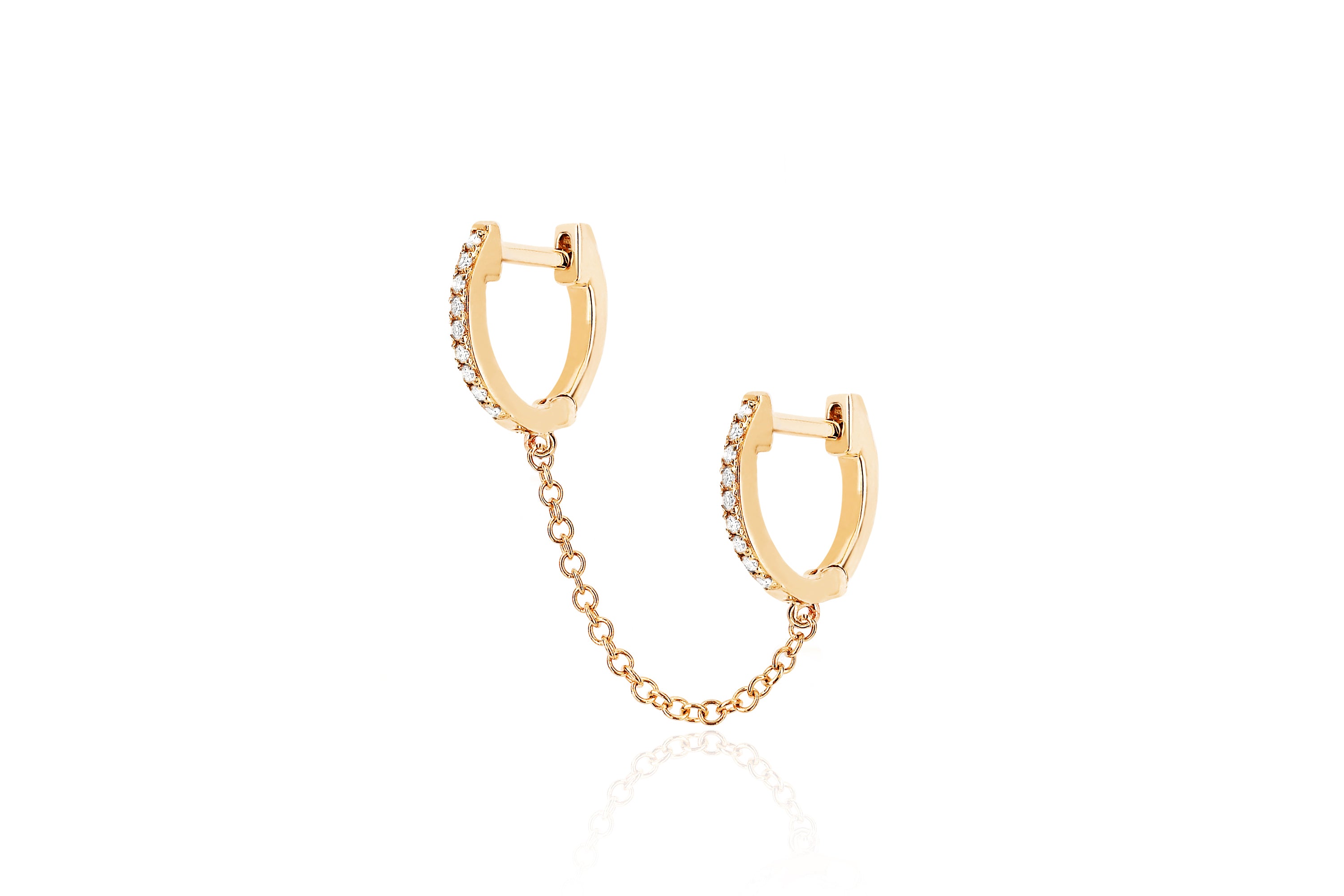 Diamond Double Huggie Chain Earring in 14k Yellow Gold