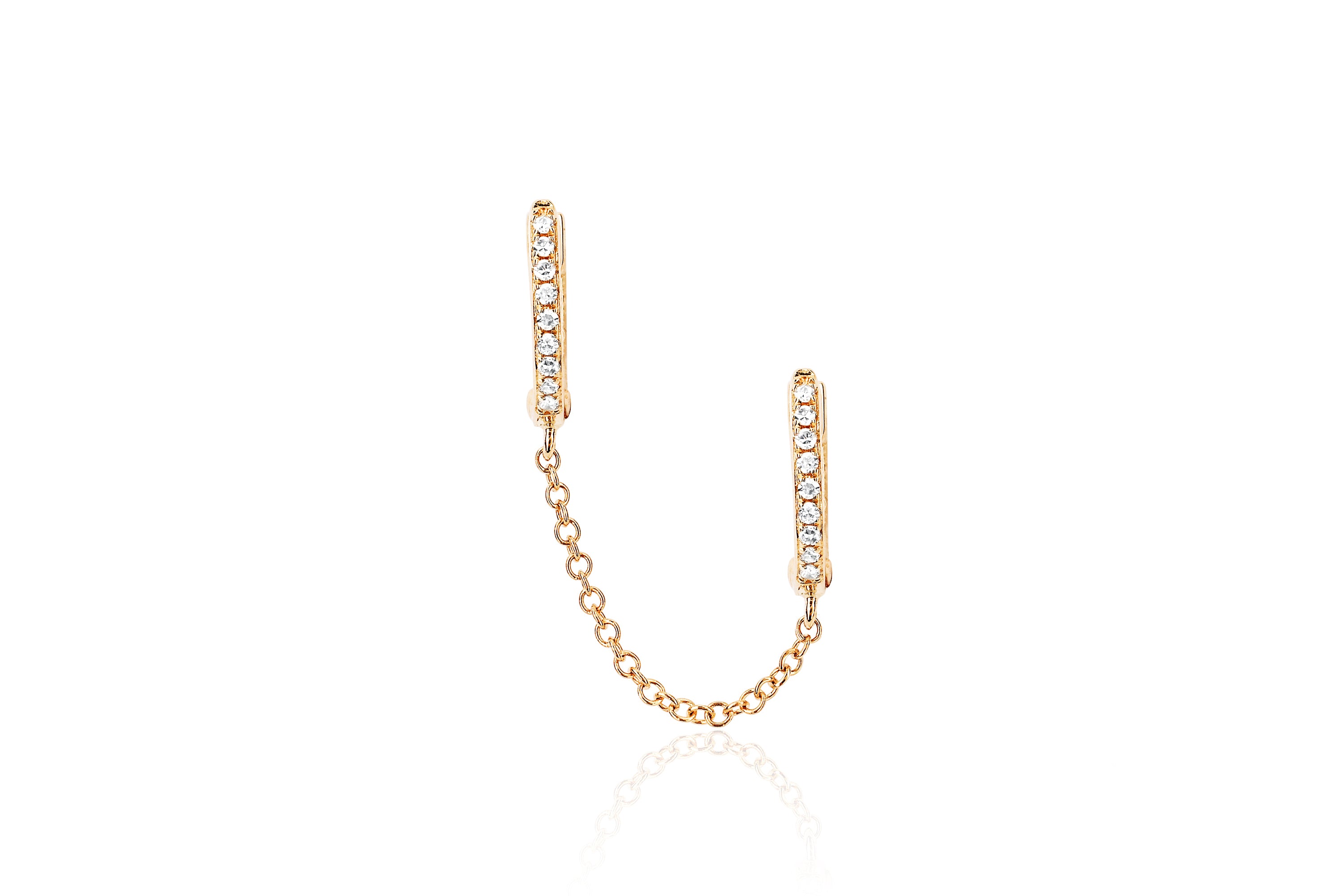 Diamond Double Huggie Chain Earring in 14k Yellow Gold Additional View of Earring