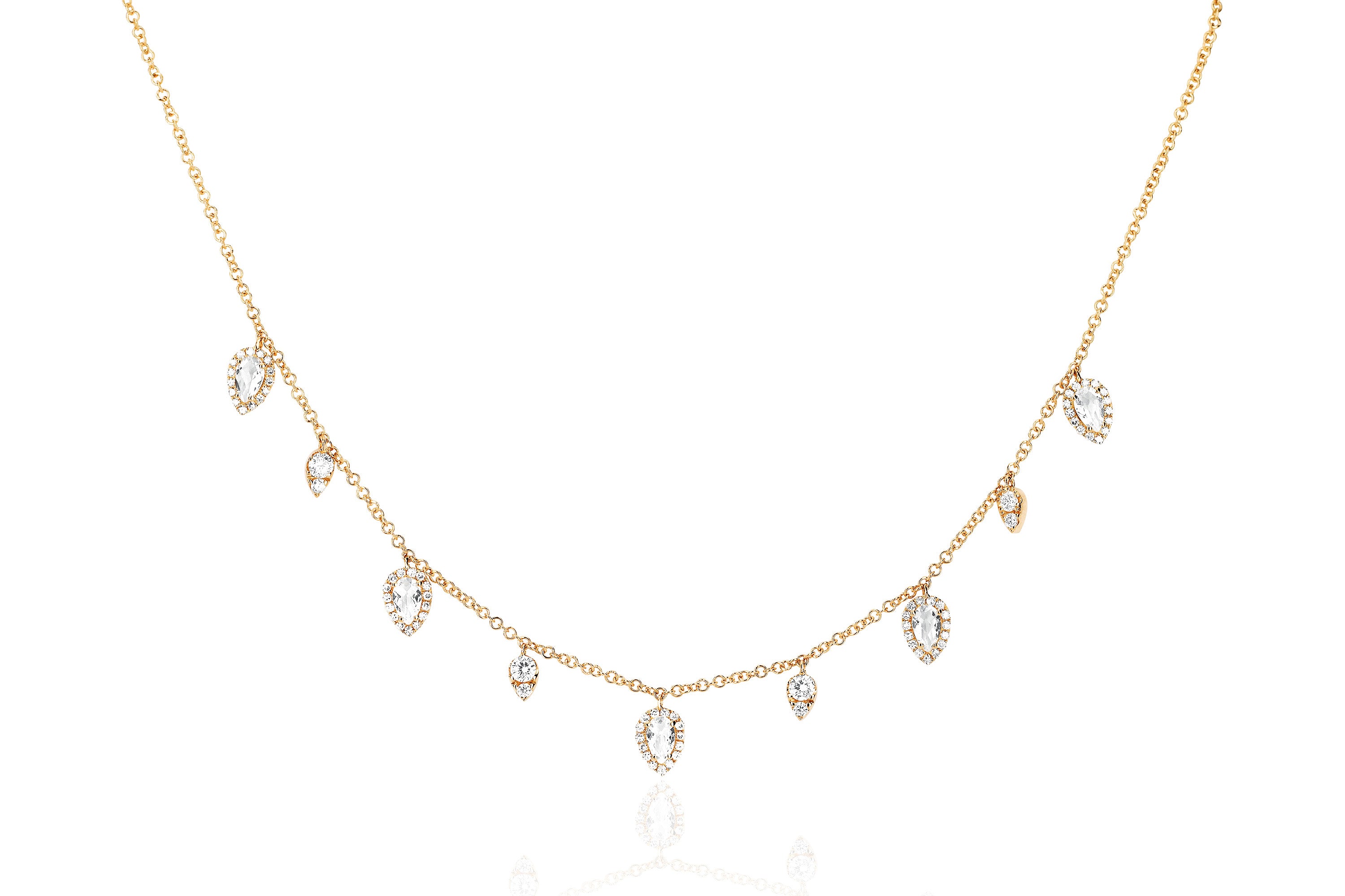 Diamond & White Quartz Ultimate Teardrop Necklace in 14k yellow gold