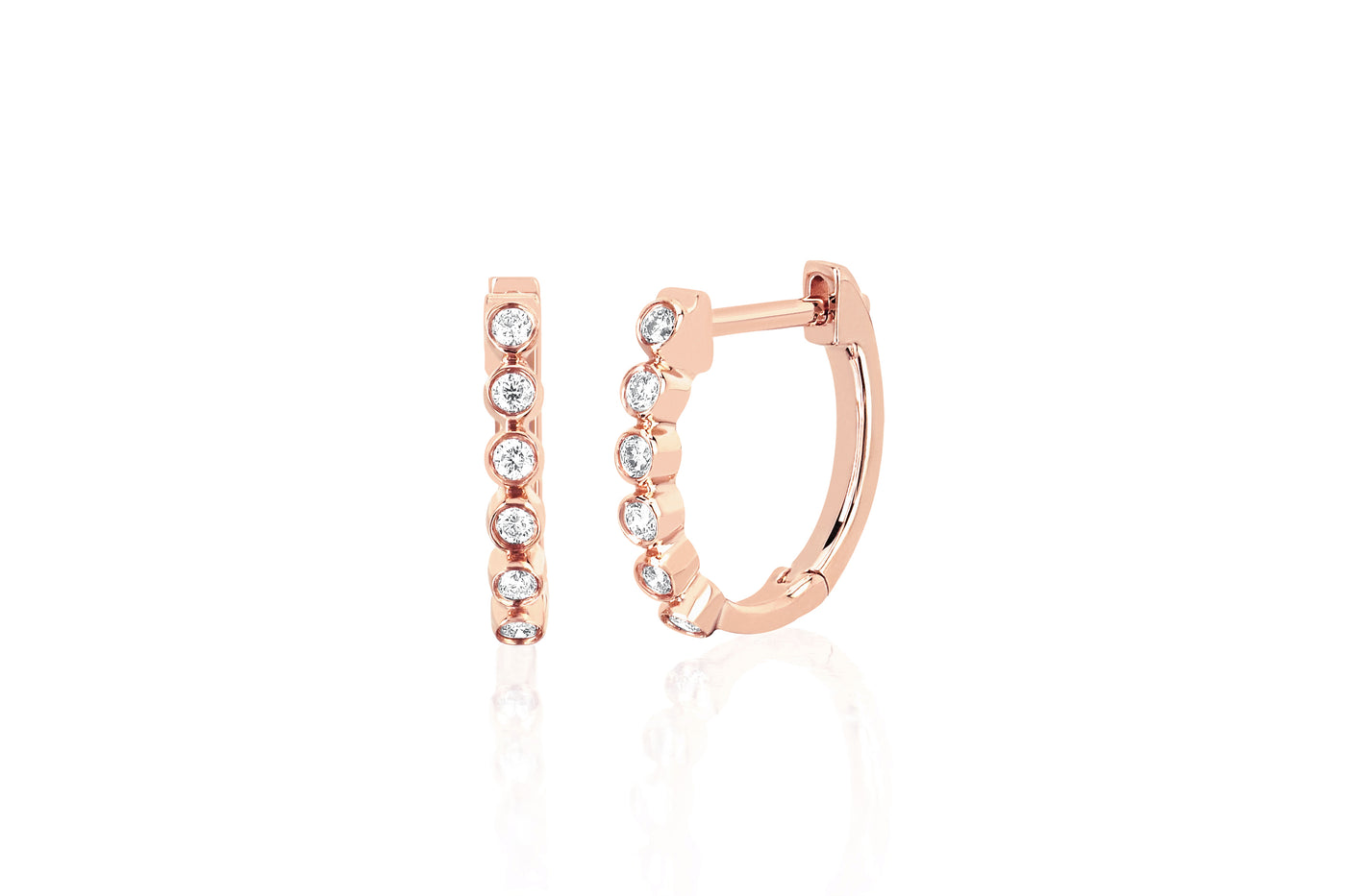 Diamond Bezel Huggie Earring in 14k rose gold